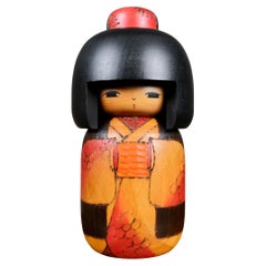 Kokeshi Día de Primavera de Fumio Tomidokoro, Japón, años 80