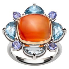 Bague Spring Fairy en or blanc 14 carats sertie d'aigue-marine, de cornaline et de tanzanite