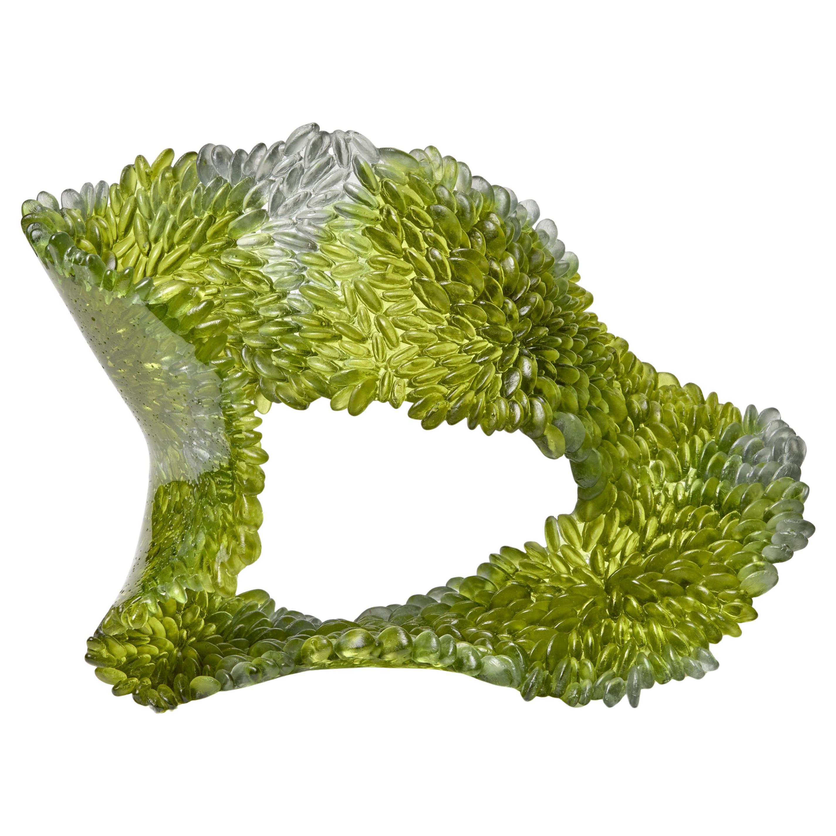 Spring Foliage, a green 
clear textured glass sculpture by Nina Casson McGarva For Sale