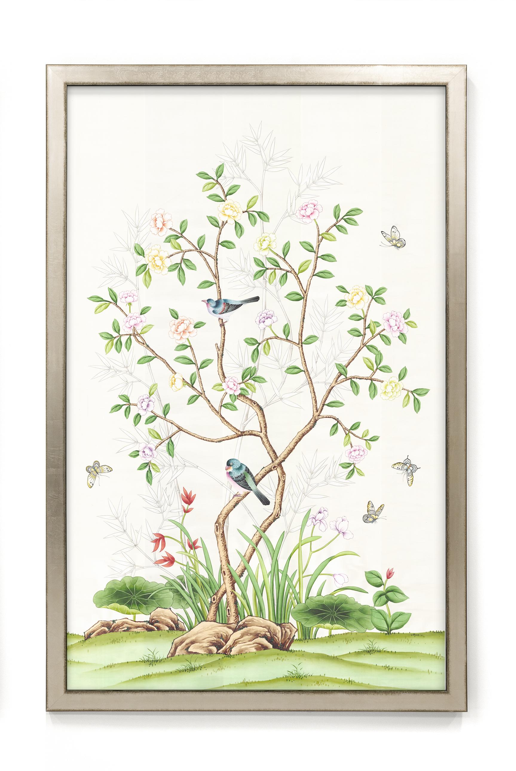 American Spring Garden Hand Painted Chinoiserie Diptych