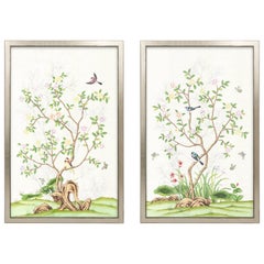 Spring Garden Hand Painted Chinoiserie Diptych