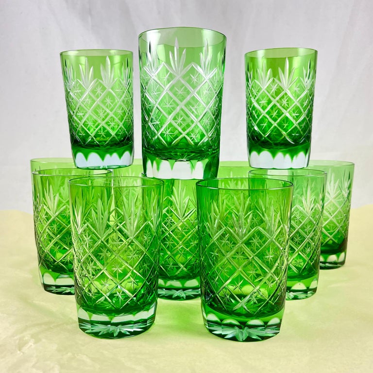Spring Green Cut to Clear Crystal Rocks Glasses, Set of 12 For