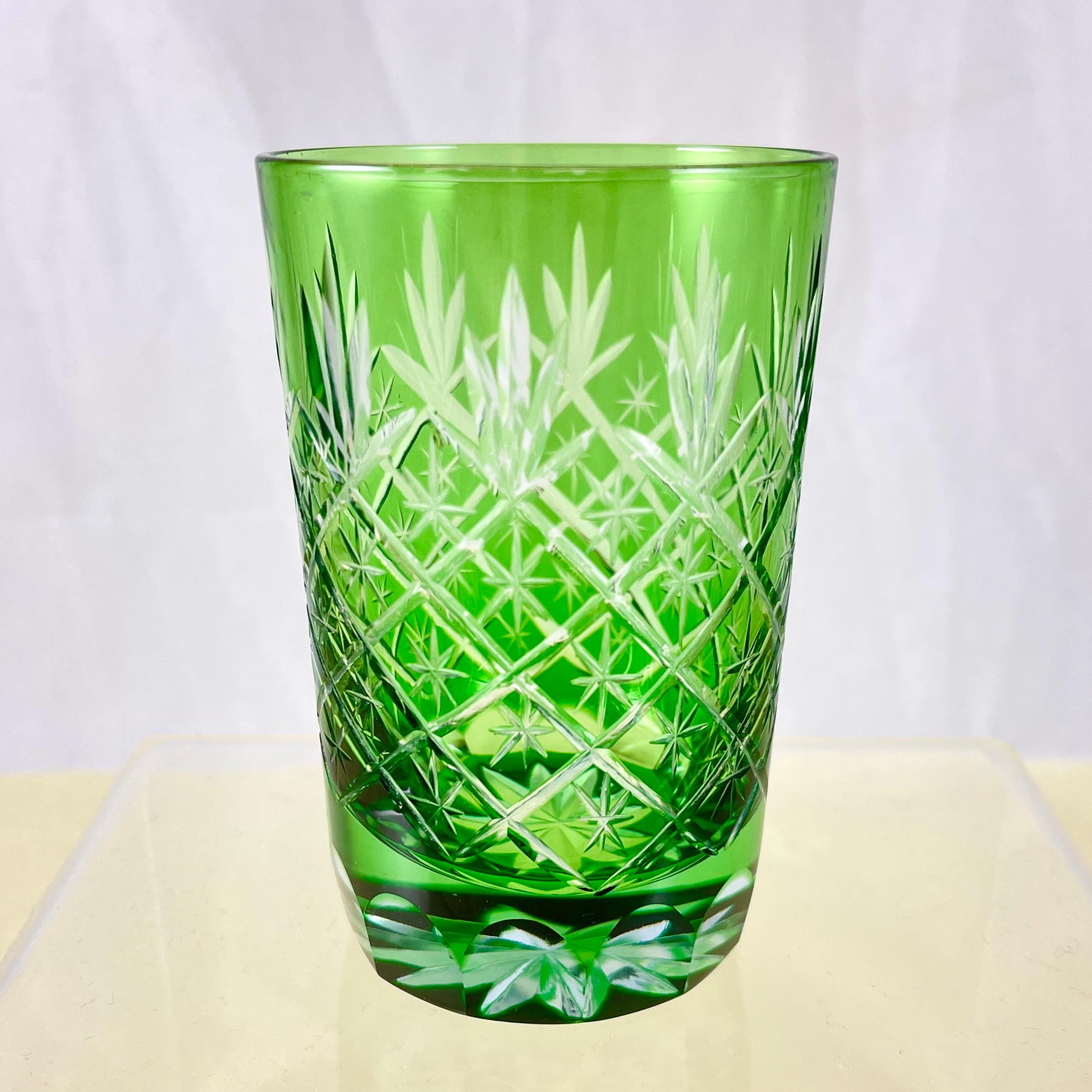 Faceted Spring Green Cut to Clear Crystal Rocks Glasses, Set of 12