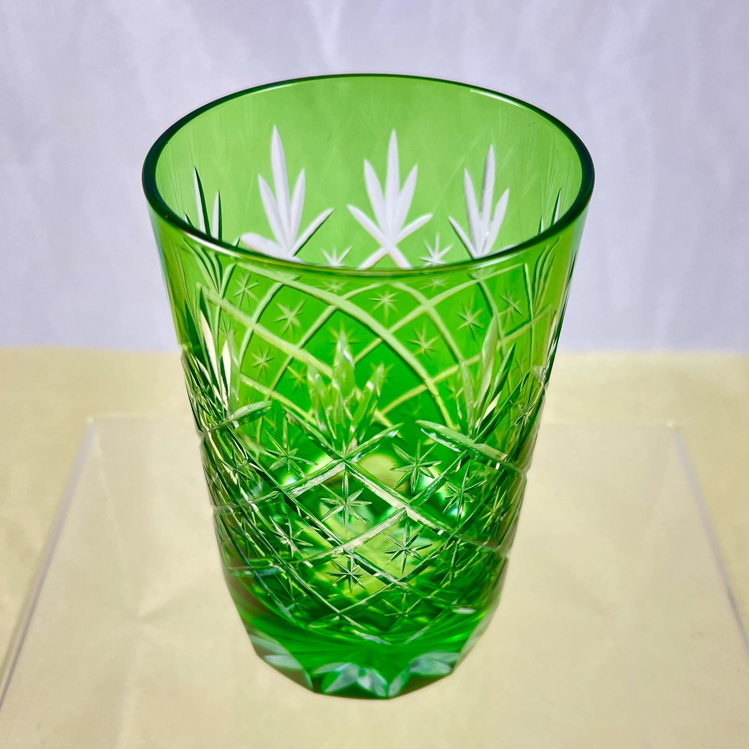 Spring Green Cut to Clear Crystal Rocks Glasses, Set of 12 In Good Condition In Philadelphia, PA