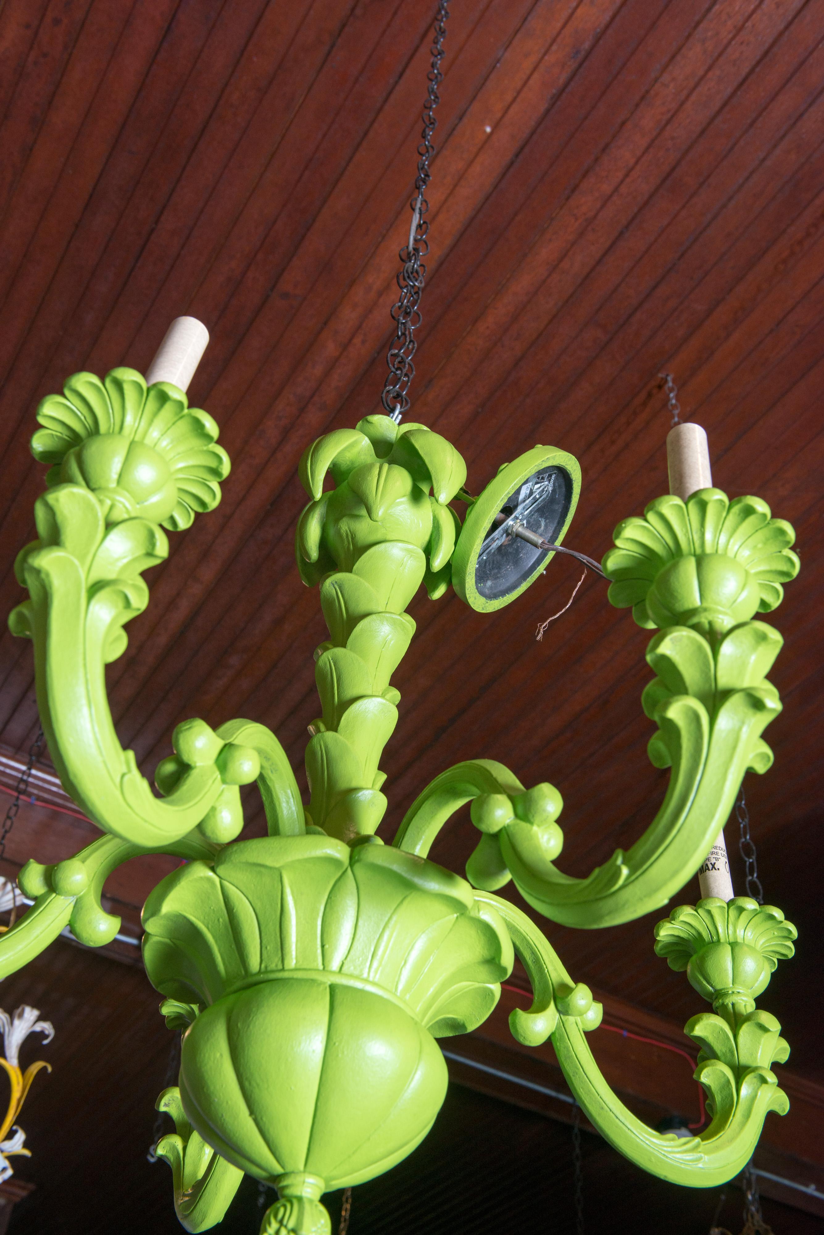 Composition Spring Green Foliate Chandelier For Sale