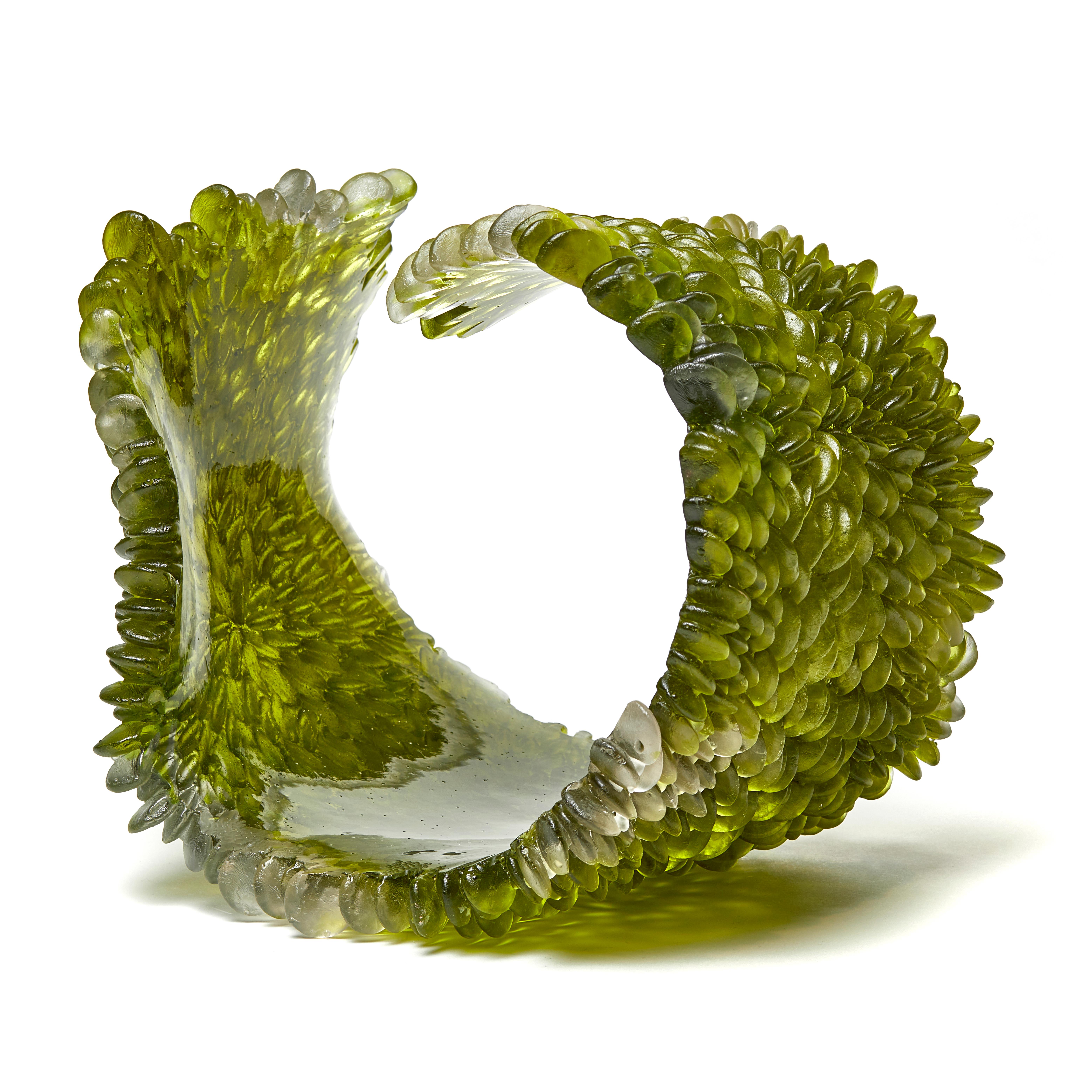 Organic Modern  Spring Greens, Unique Glass Sculpture in Olive Green by Nina Casson McGarva