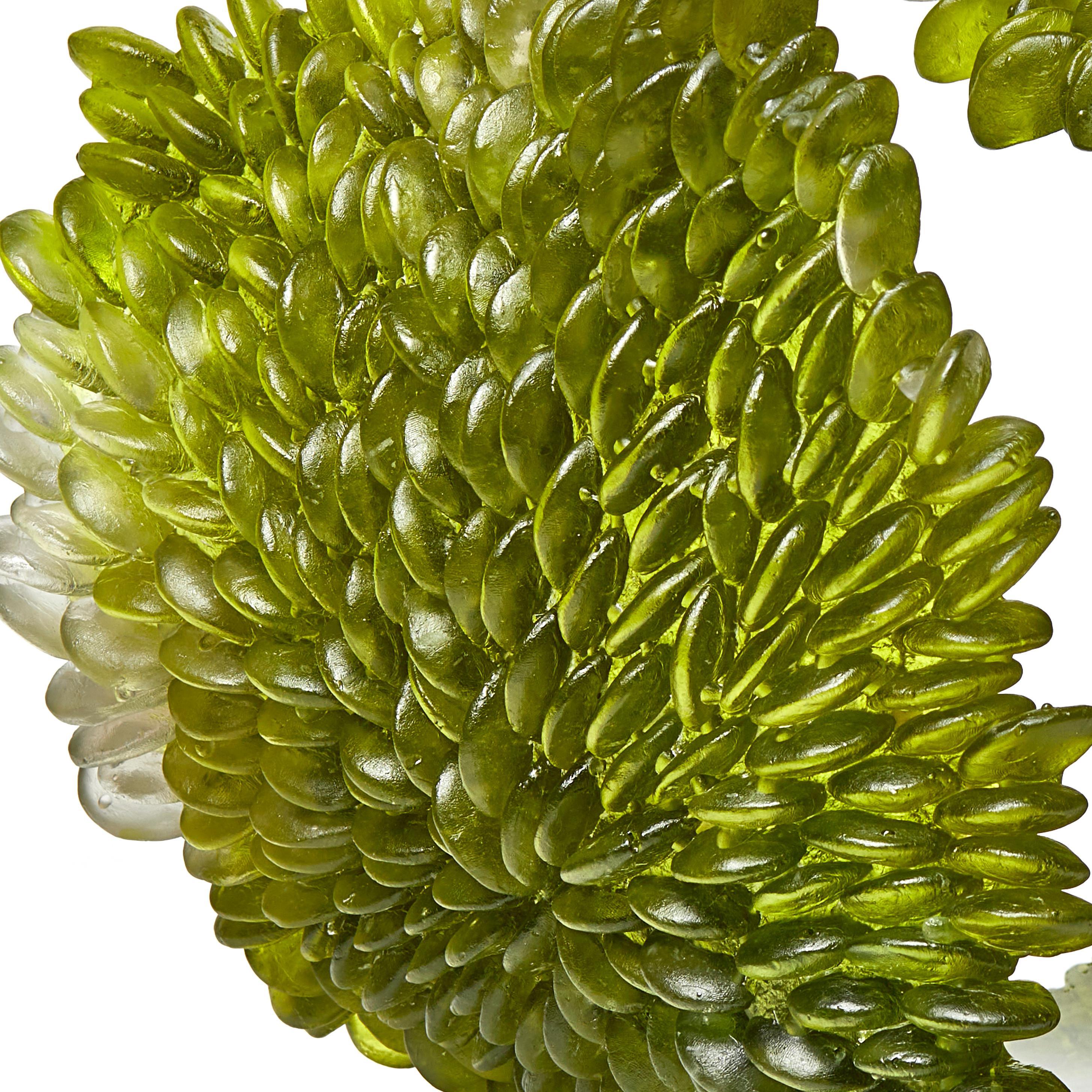 Cast  Spring Greens, Unique Glass Sculpture in Olive Green by Nina Casson McGarva