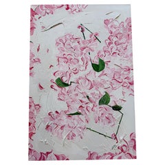 Spring in Full Bloom High Textured Acrylic Impasto Painting, Ivory, Blush, Green