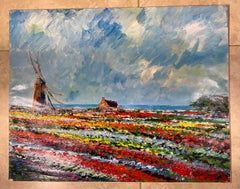 Spring in Holland , Tulip Field  Painting , Oil on Paper