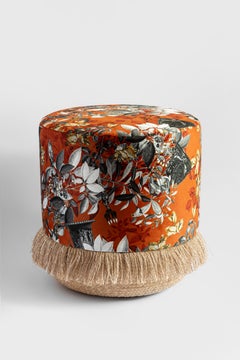 Spring in Rome, Contemporary Printed Velvet and Black Strew Pouf by Vito Nesta