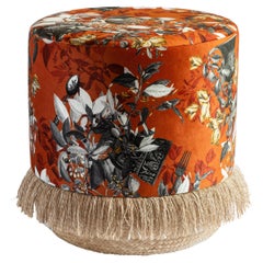 Spring in Rome, Contemporary Printed Velvet and Black Strew Pouf by Vito Nesta