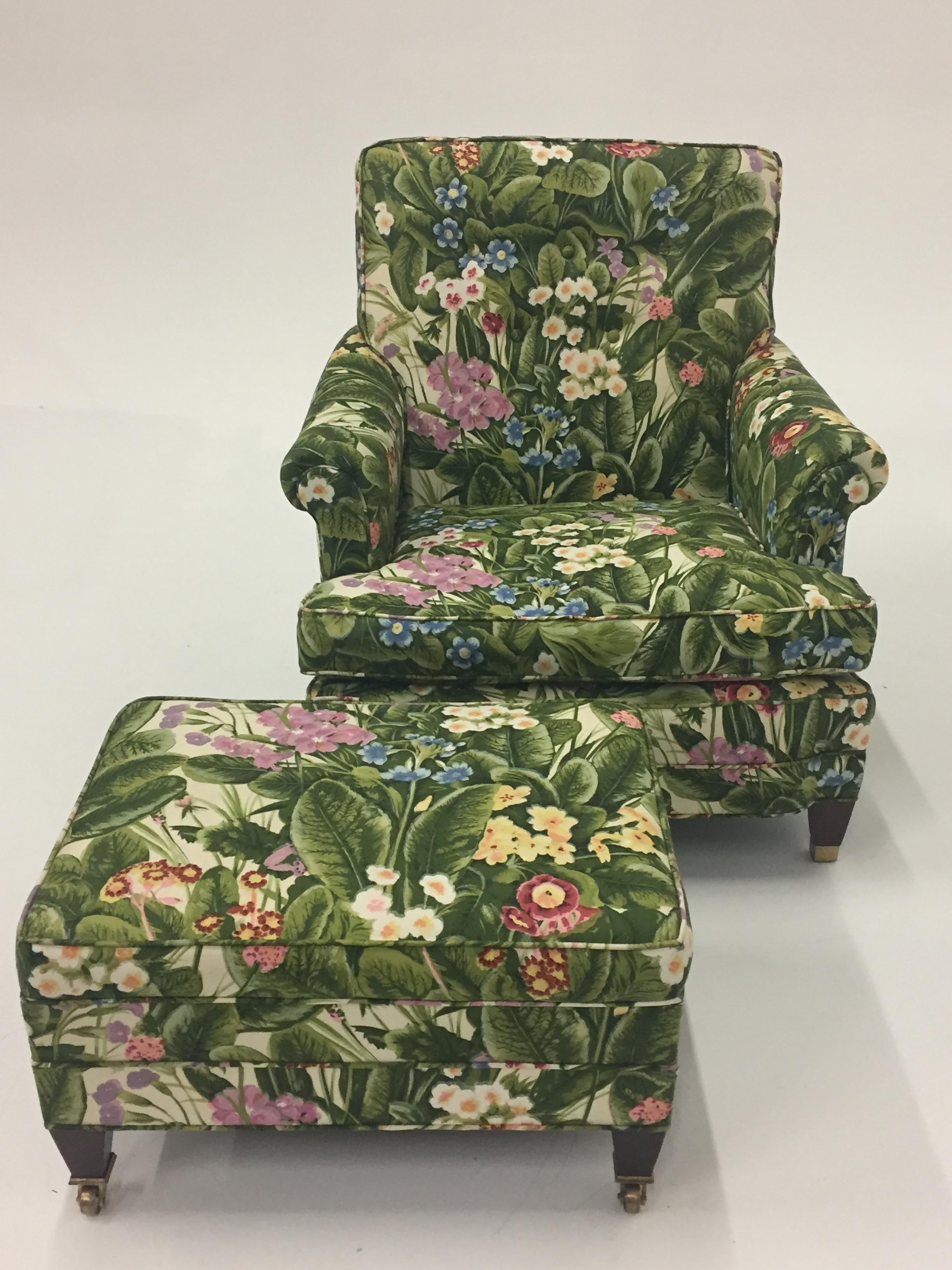 Late 20th Century Spring is in the Air Upholstered Club Chair and Ottoman Set