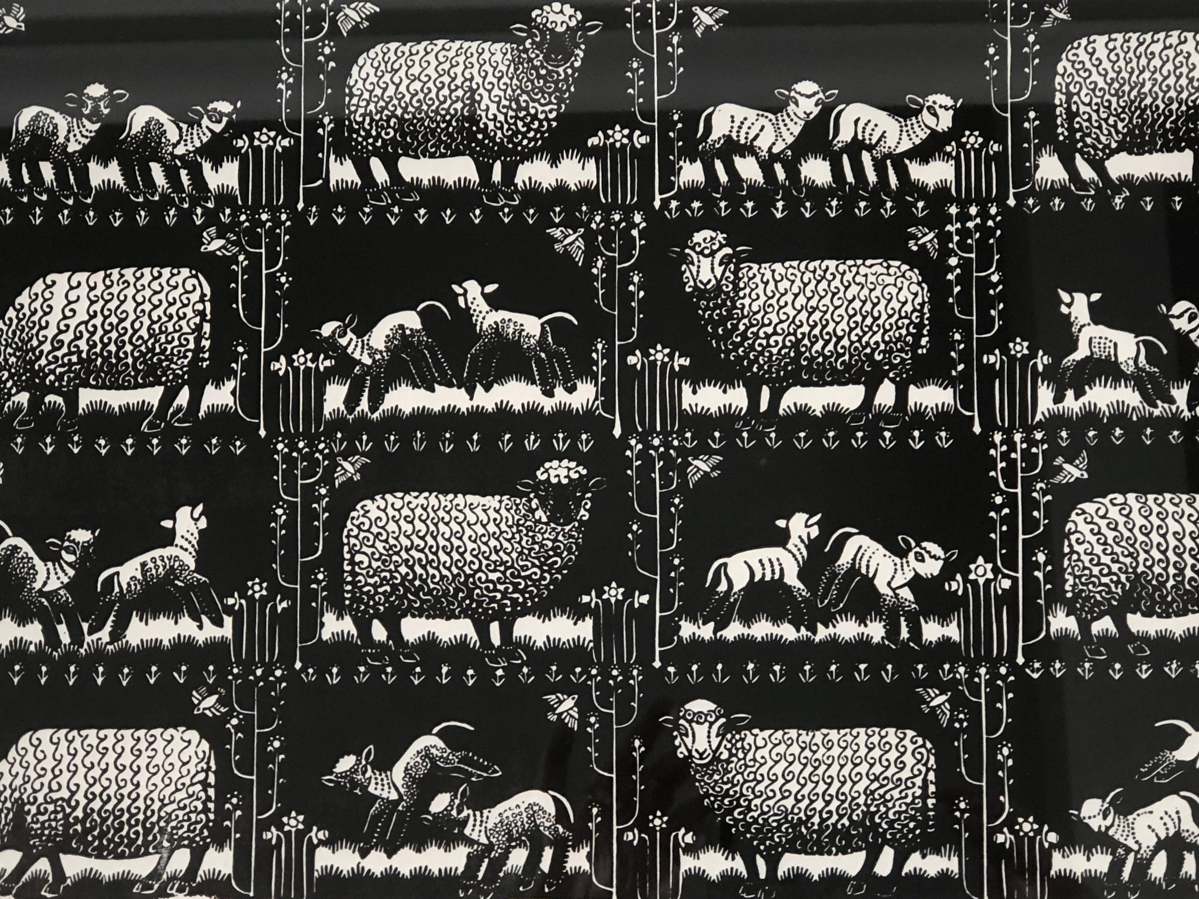 Mid-Century Modern Spring Lambs Folly Cove Designers Hand Block Print