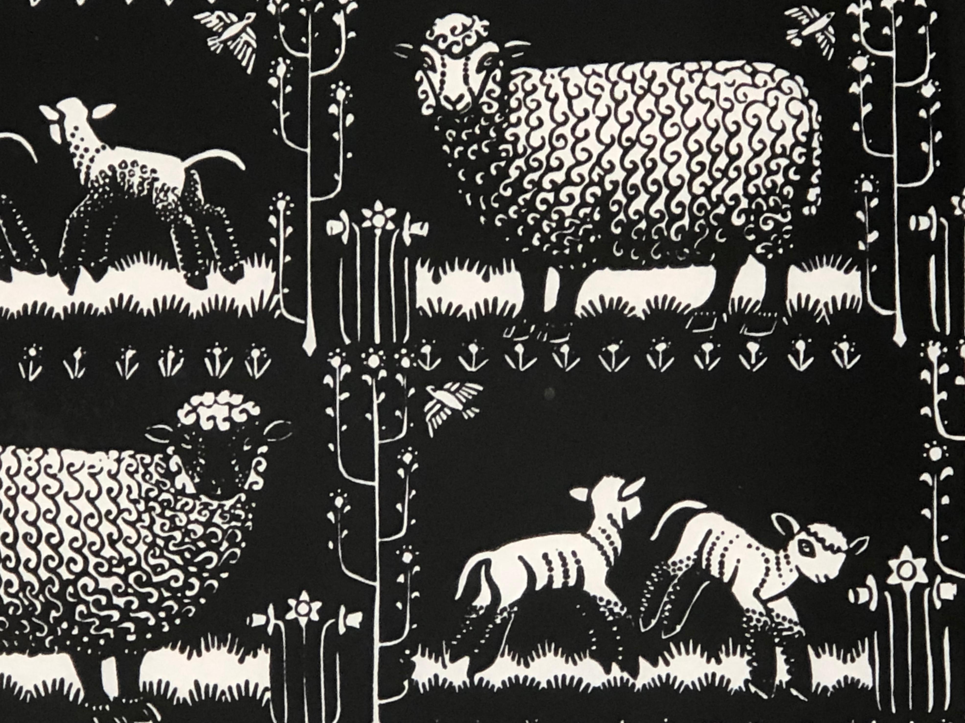 20th Century Spring Lambs Folly Cove Designers Hand Block Print