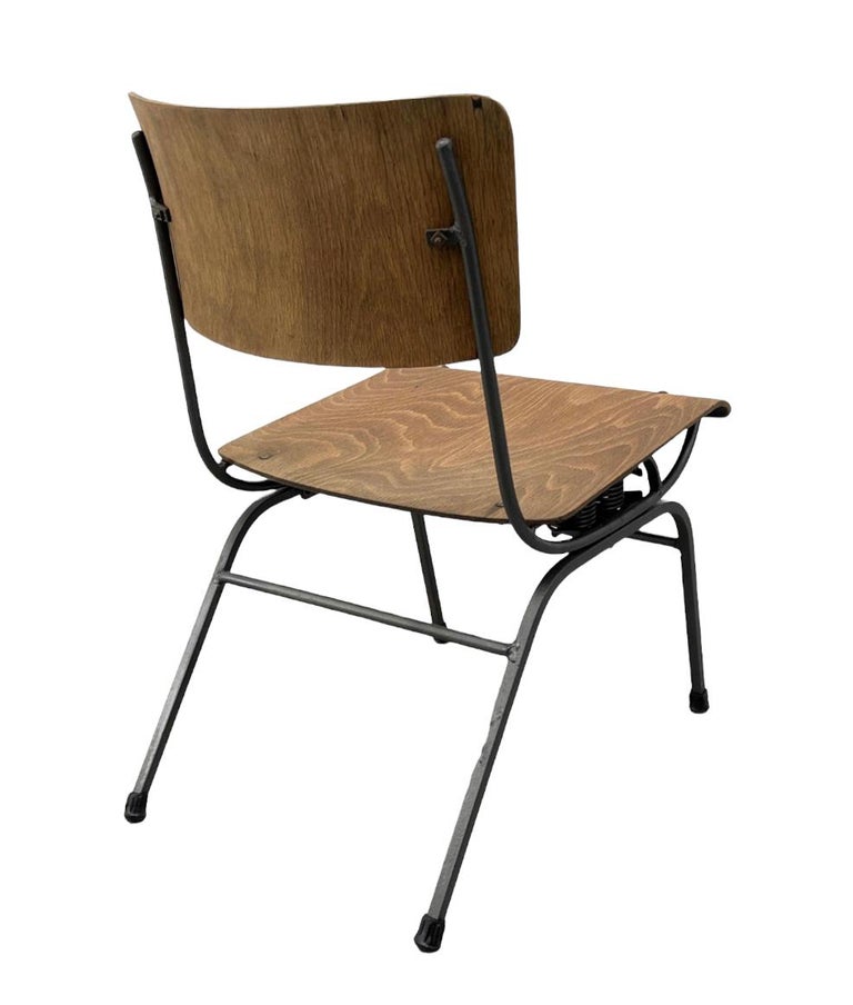 20th Century Spring Loaded Iron and Molded Wood American Lounge Chair For Sale