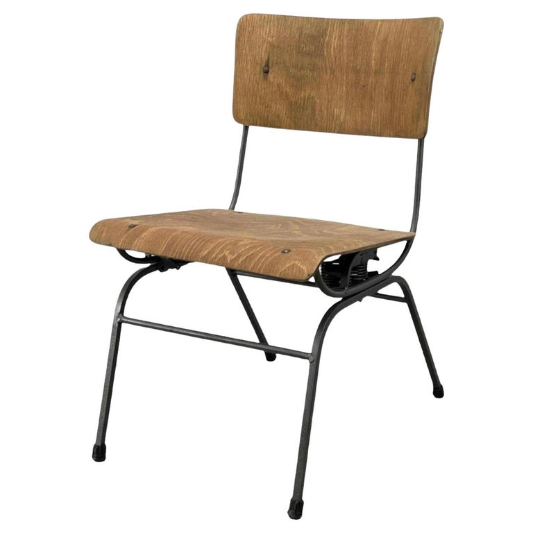 Spring Loaded Iron and Molded Wood American Lounge Chair For Sale