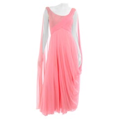 Spring Pink Vintage Draped Silk Chiffon Sleeveless Evening Dress