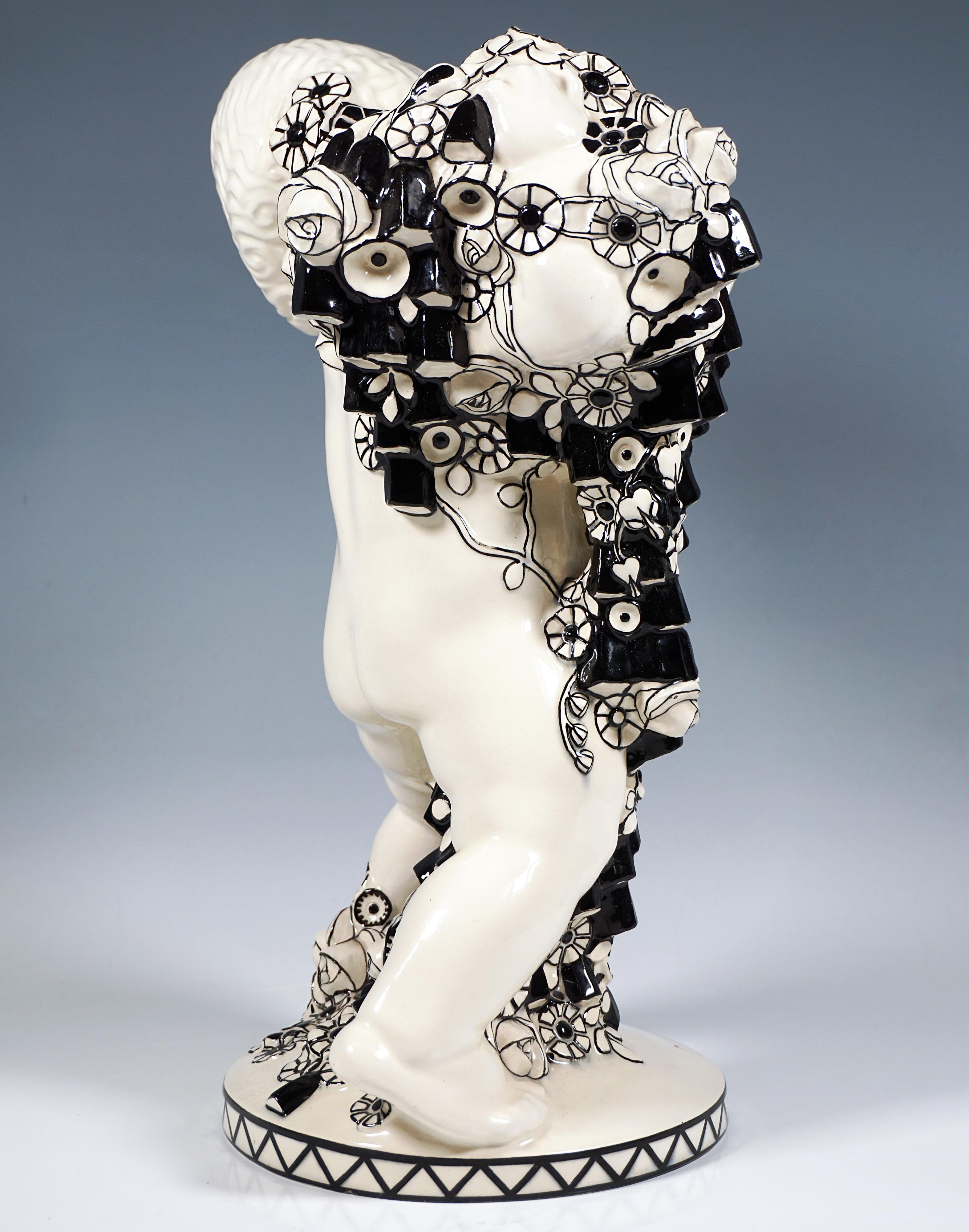 Art Nouveau 'Spring', Putto With Flowers, by Michael Powolny, Vienna Ceramics, 1910-1912 For Sale