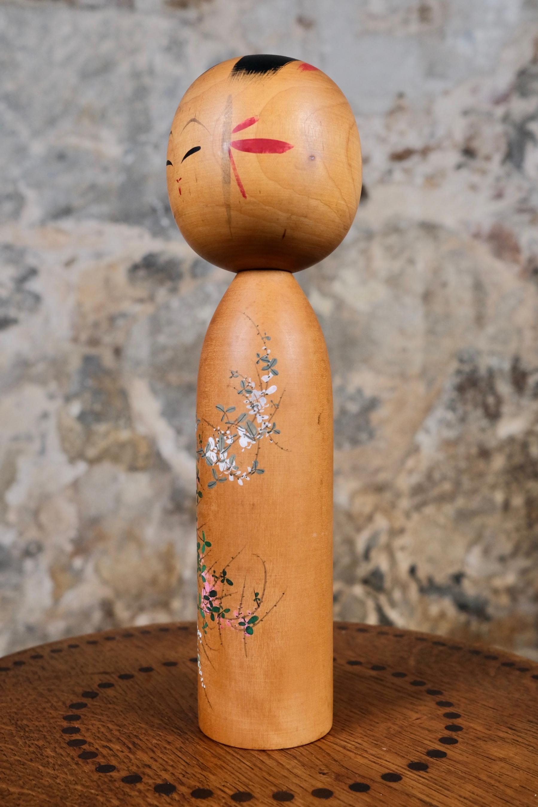 Hand-Carved Spring Scene Kokeshi by Shunyo, Japan, 1970s