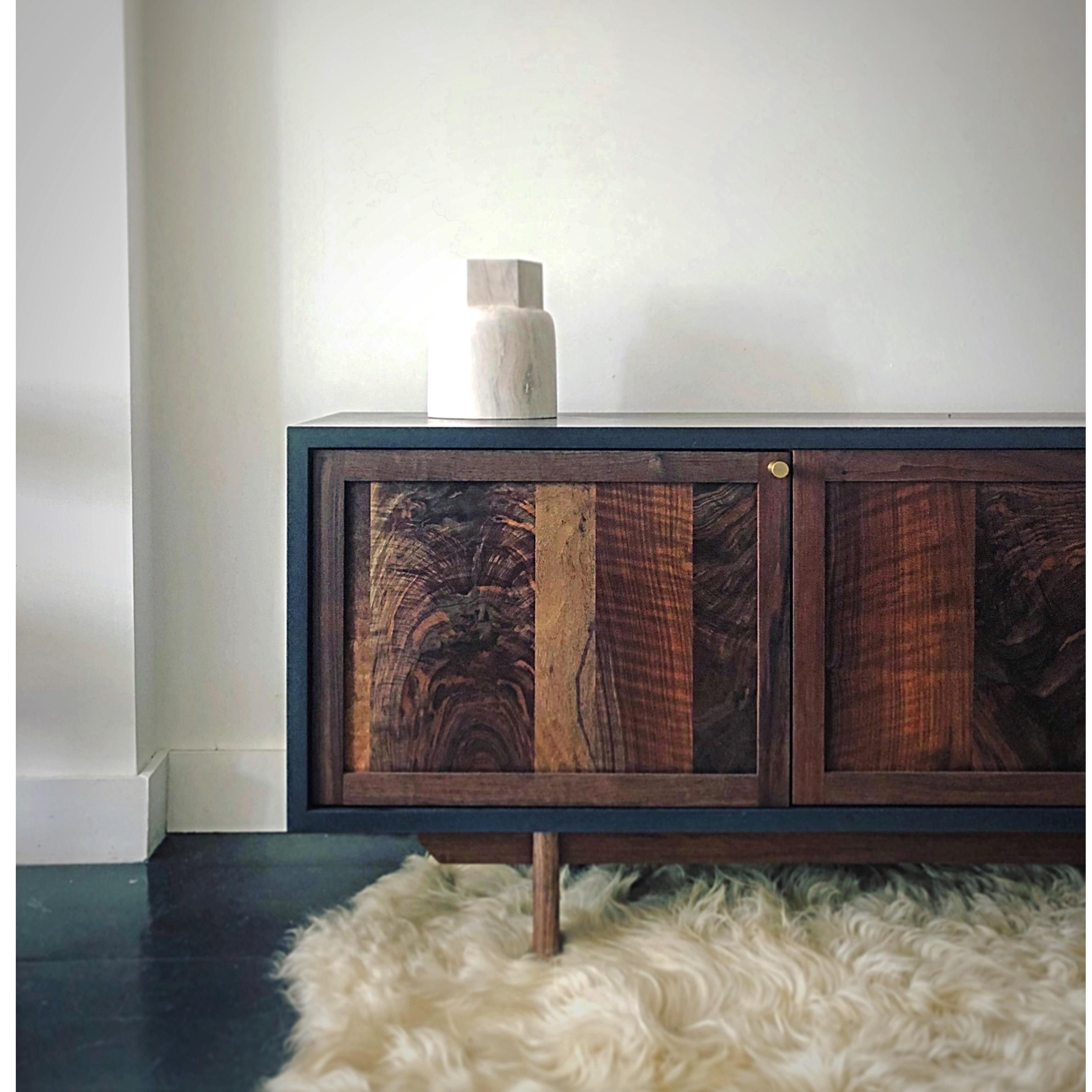 Spring Sideboard, Oxidized Walnut with Turned Brass Pulls In New Condition For Sale In Hudson, NY