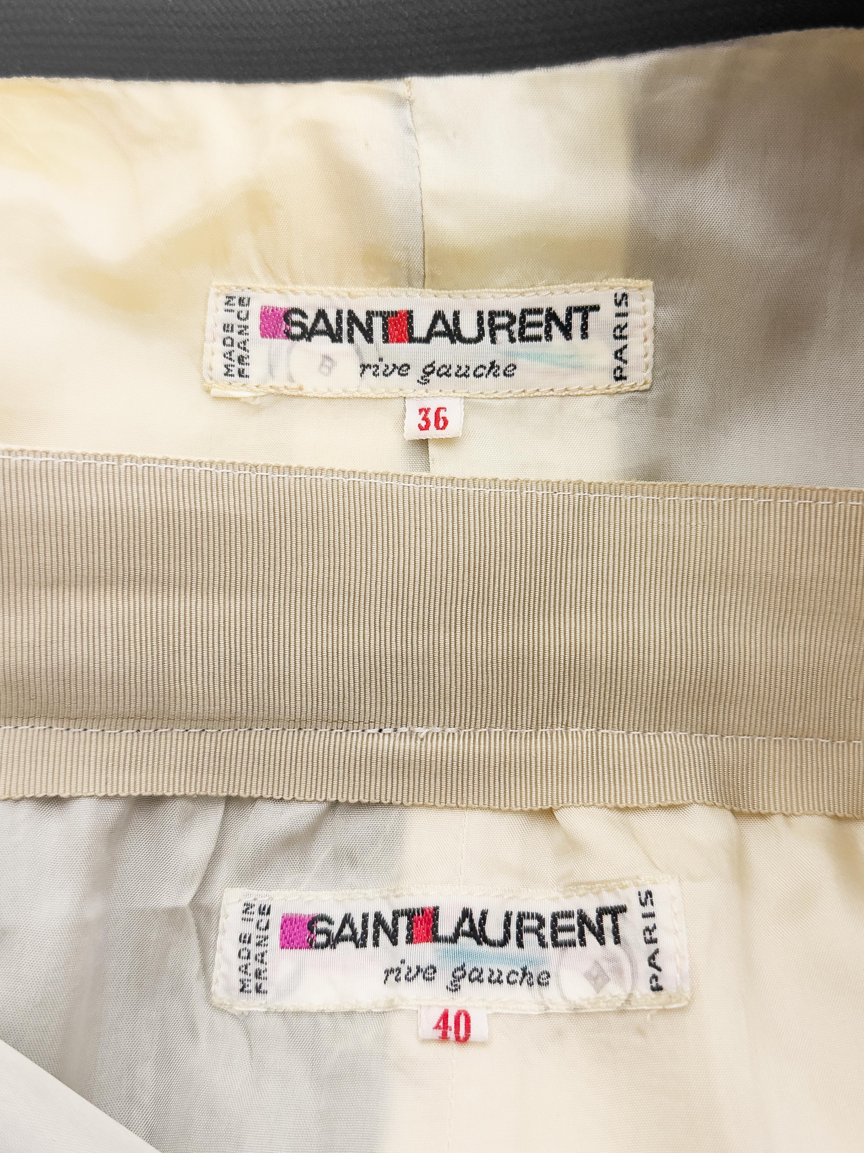 Primavera/Verano 1980 Yves Saint Laurent/YSL Traje de chaqueta y falda negro y crema en venta 2