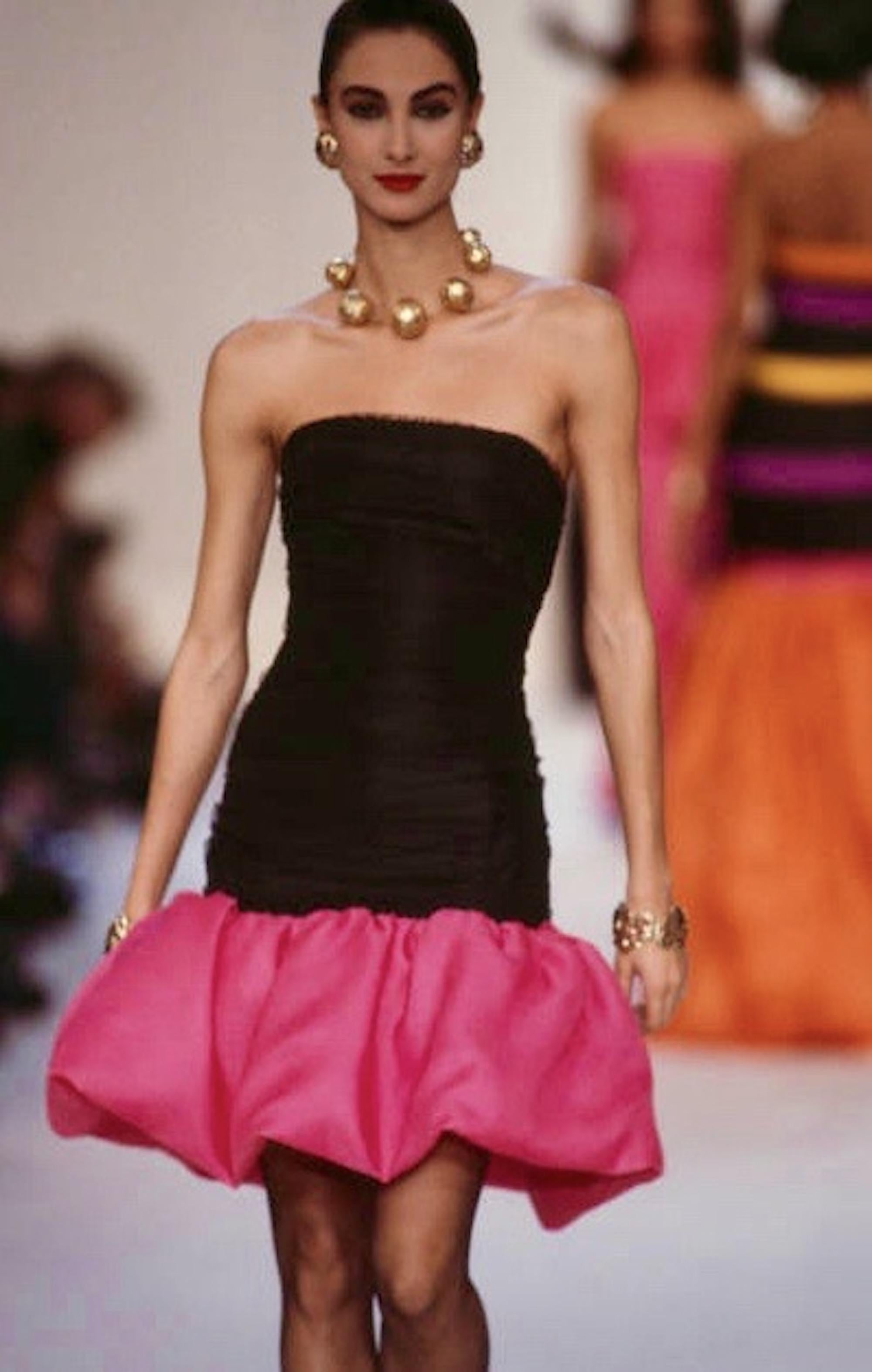 Spring/Summer 1987 Yves Saint Laurent Runway Black and Pink Strapless Dress 4