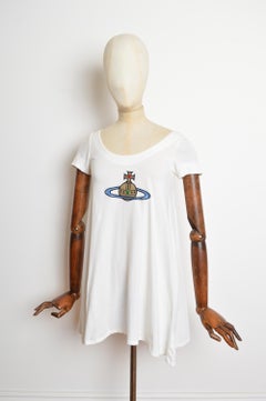 Spring / Summer 1991 Vivienne Westwood Large Orb Logo White babydoll mini dress