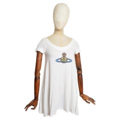 Spring / Summer 1991 Vivienne Westwood Large Orb Logo White babydoll mini dress