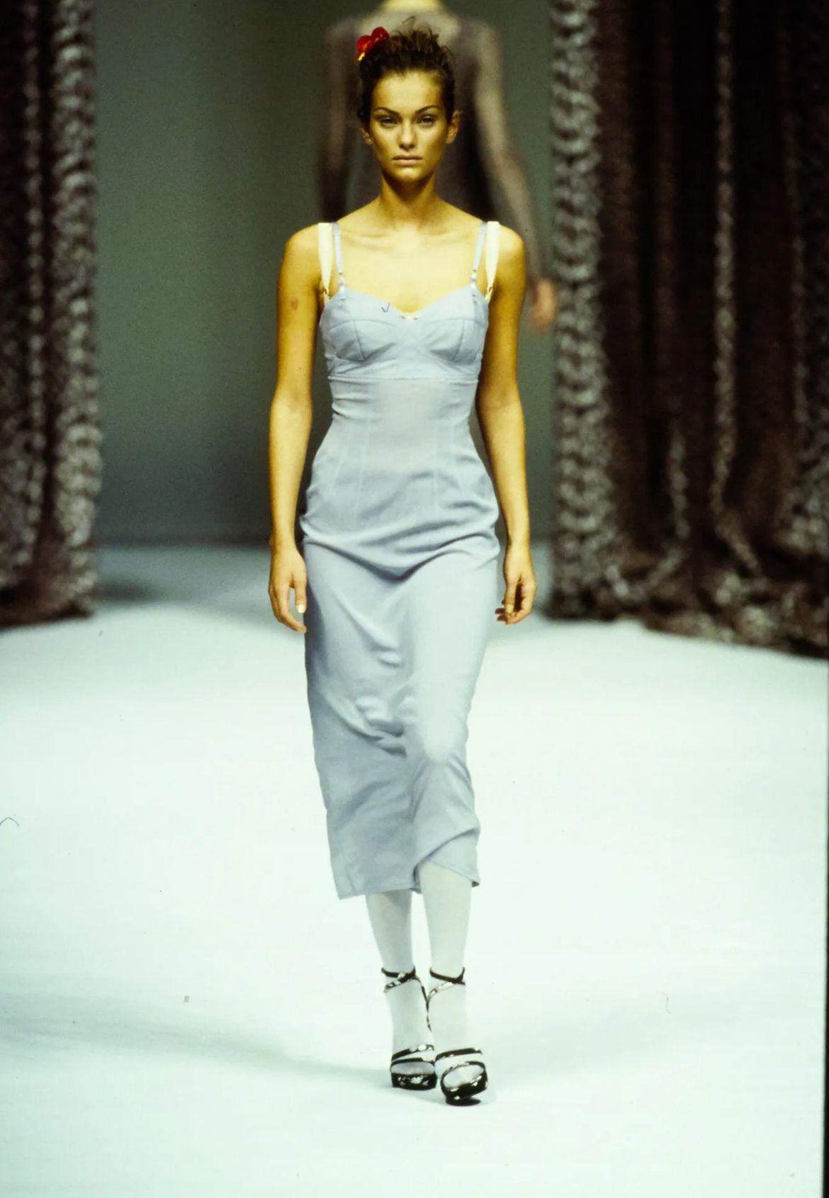 Spring / Summer 1997 Dolce & Gabbana Nude Pink Peach Runway Long Slip Dress For Sale 5
