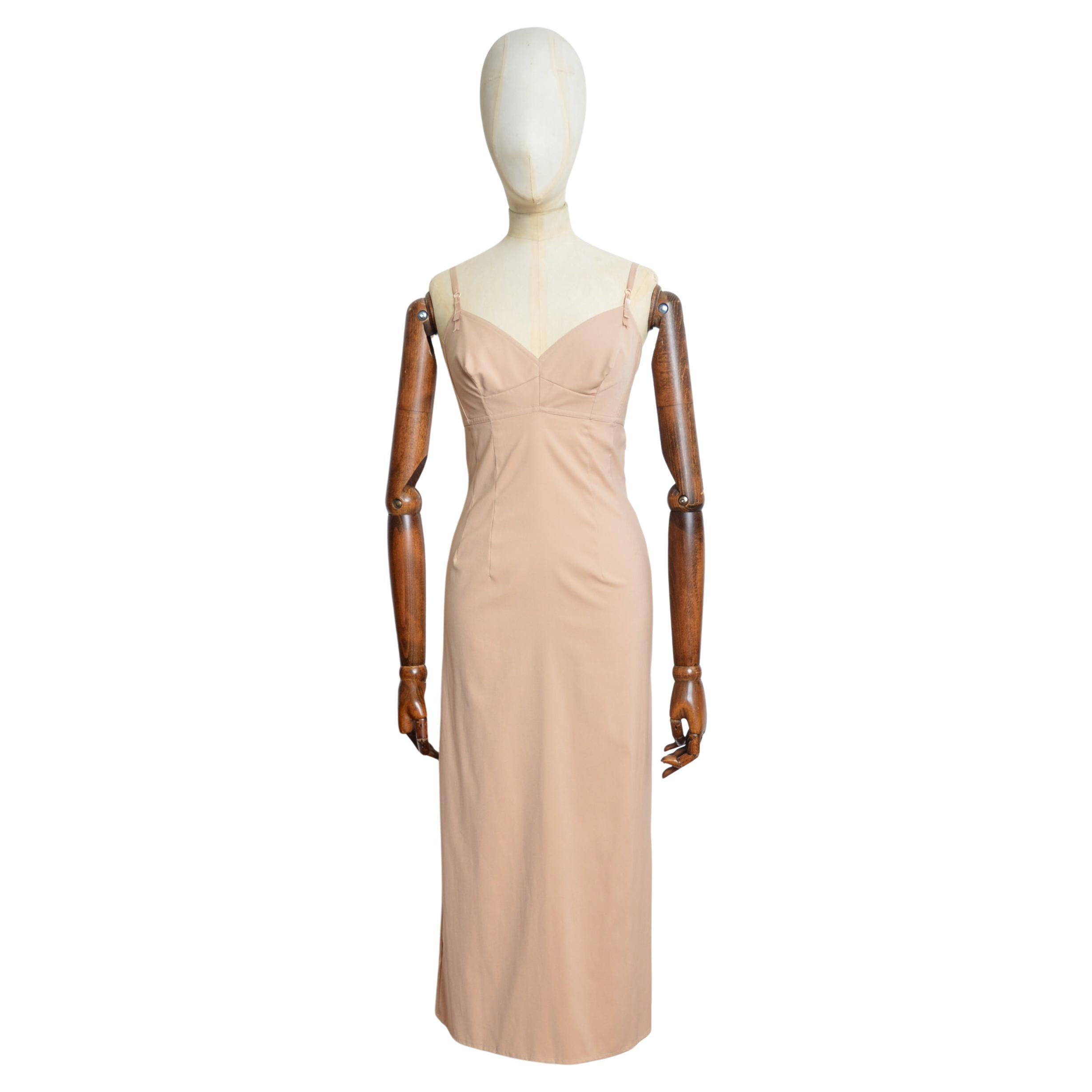 Spring / Summer 1997 Dolce & Gabbana Nude Pink Peach Runway Long Slip Dress For Sale