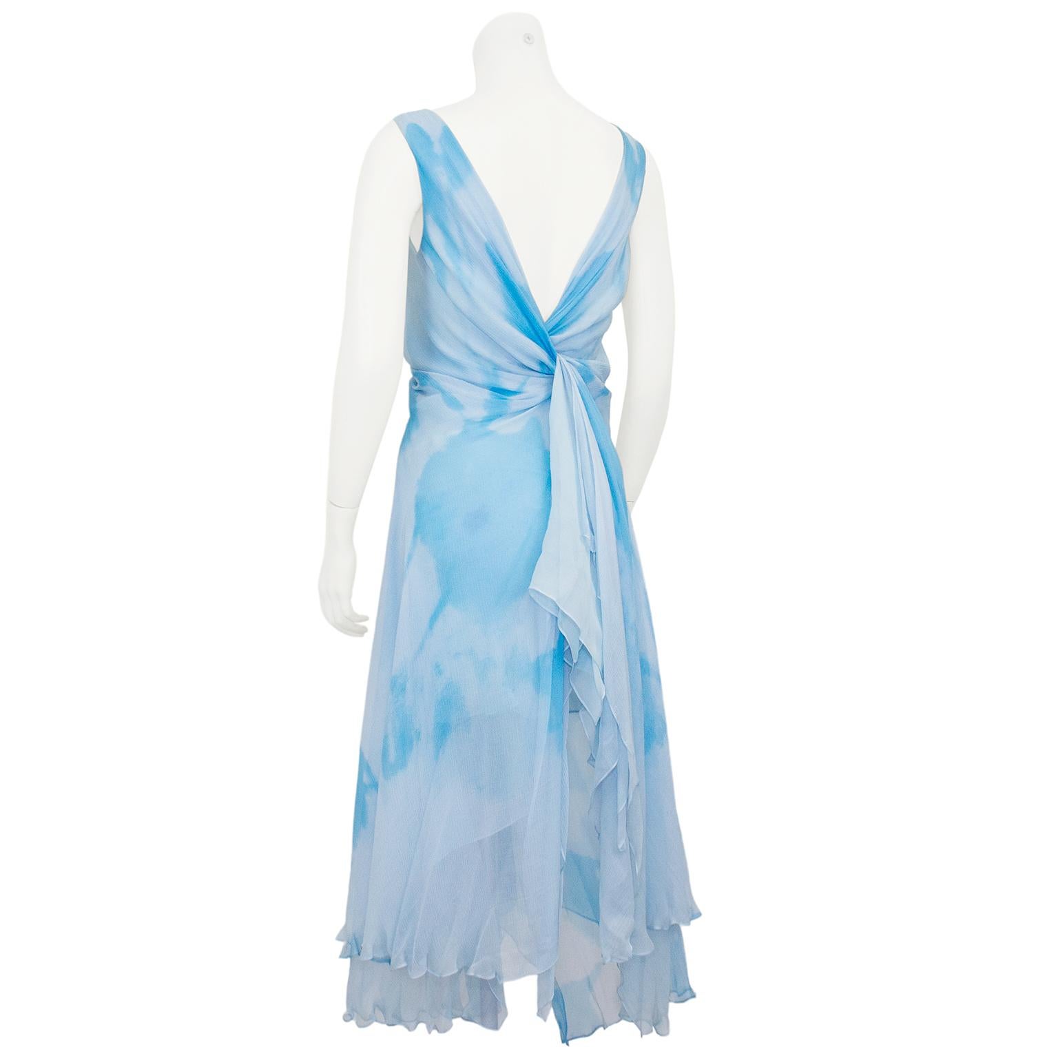 Spring/Summer 2000 Donna Karan Blue Watercolor Chiffon Layered Dress 1
