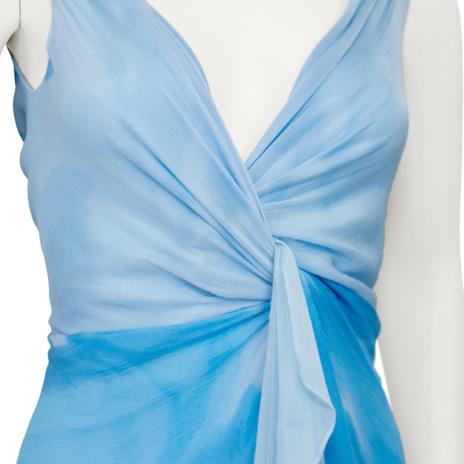 Spring/Summer 2000 Donna Karan Blue Watercolor Chiffon Layered Dress 2