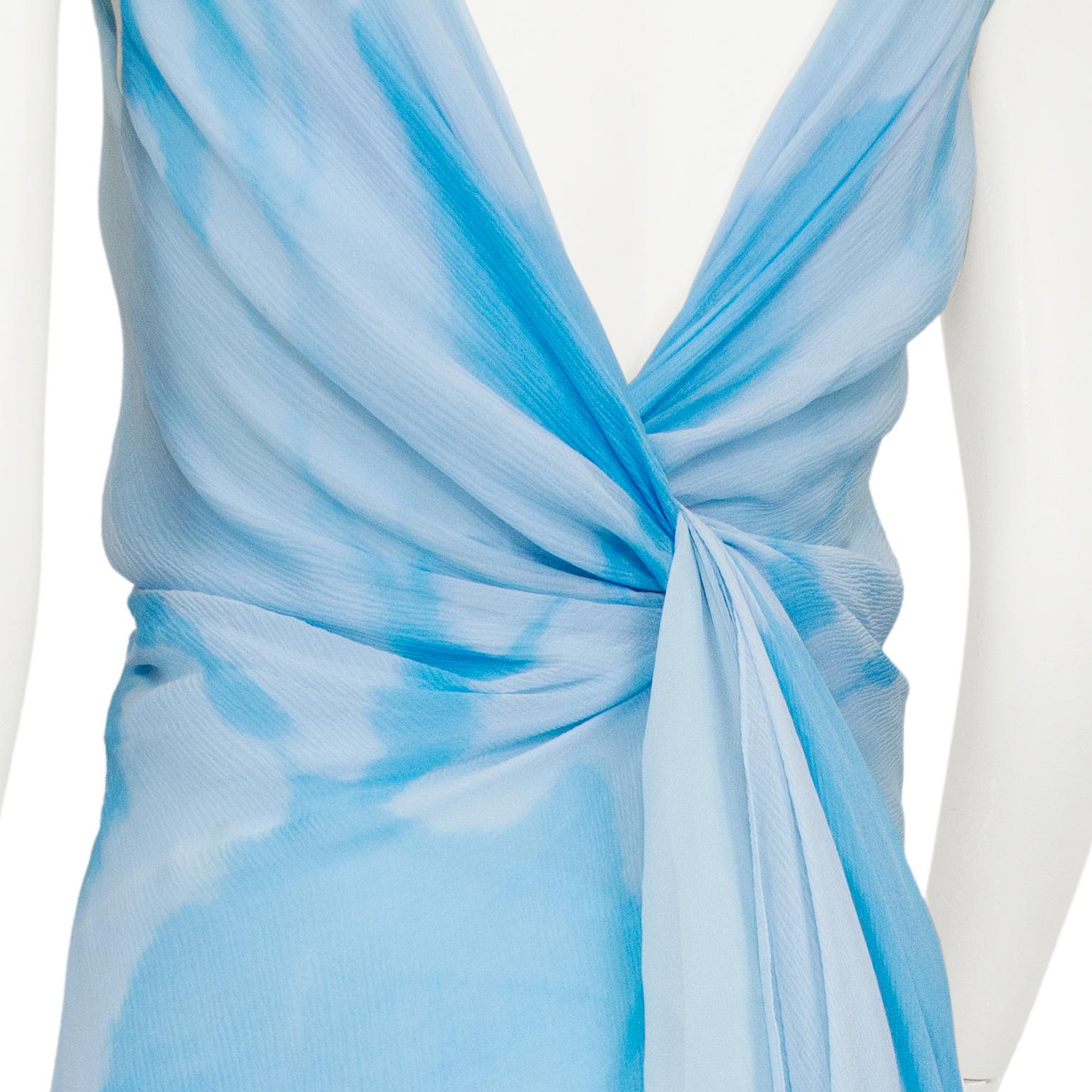 Spring/Summer 2000 Donna Karan Blue Watercolor Chiffon Layered Dress 3
