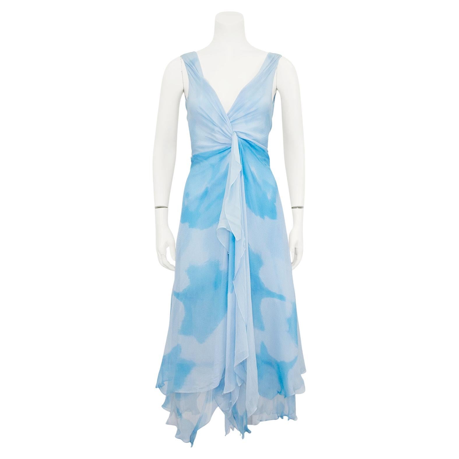 Spring/Summer 2000 Donna Karan Blue Watercolor Chiffon Layered Dress