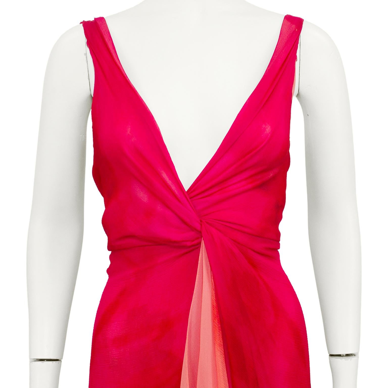 Spring/Summer 2000 Donna Karan Red Watercolor Chiffon Layered Dress 1