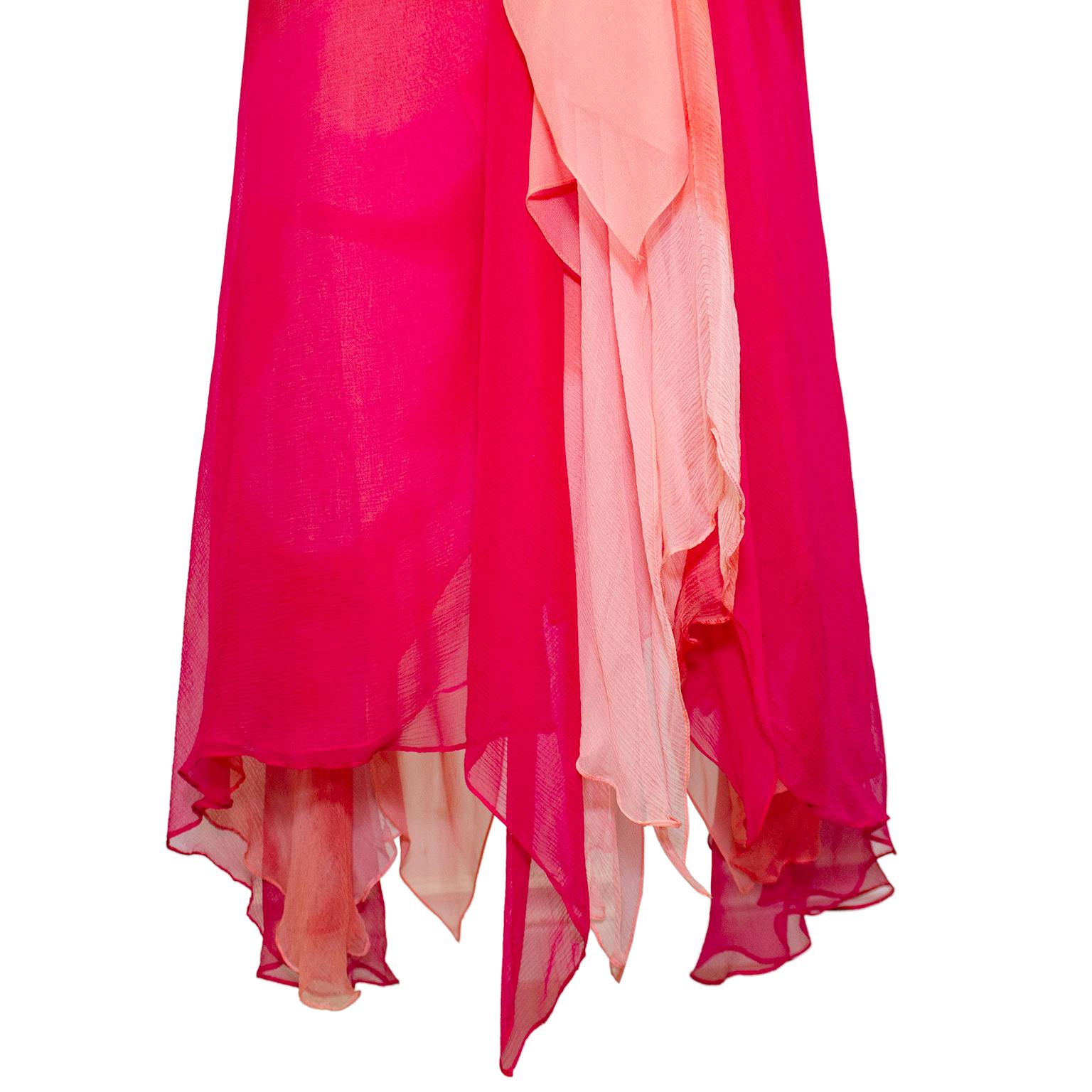 Spring/Summer 2000 Donna Karan Red Watercolor Chiffon Layered Dress 3