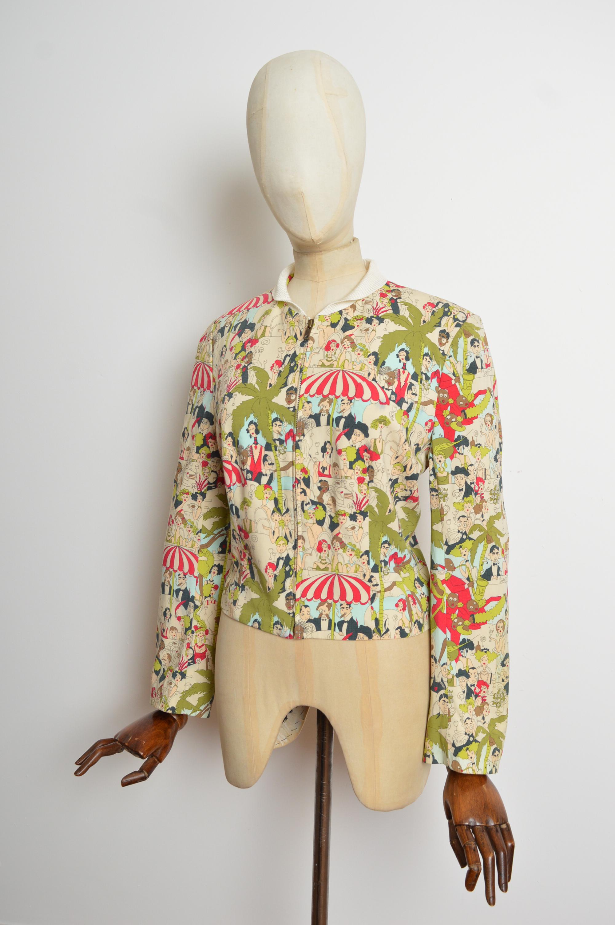 Primavera / Verano 2001 John Galliano Chaqueta bomber con estampado de dibujos animados Sketch en venta 7