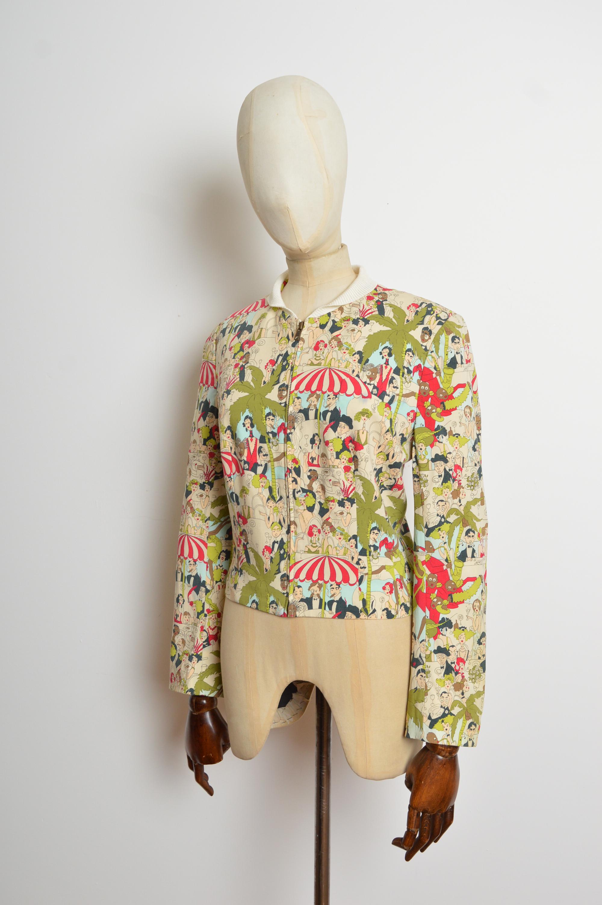 Primavera / Verano 2001 John Galliano Chaqueta bomber con estampado de dibujos animados Sketch en Bueno estado para la venta en Sheffield, GB