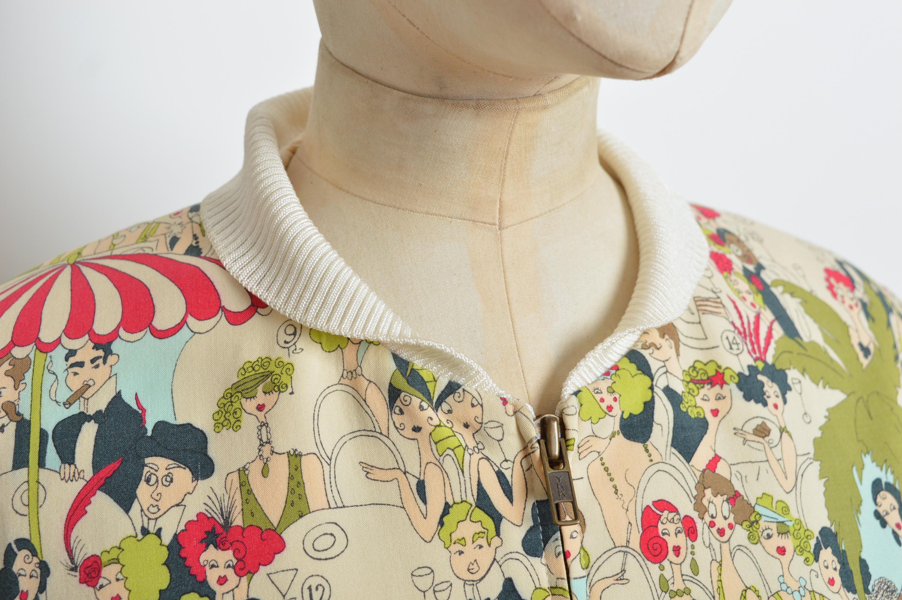 De las mujeres Primavera / Verano 2001 John Galliano Chaqueta bomber con estampado de dibujos animados Sketch en venta