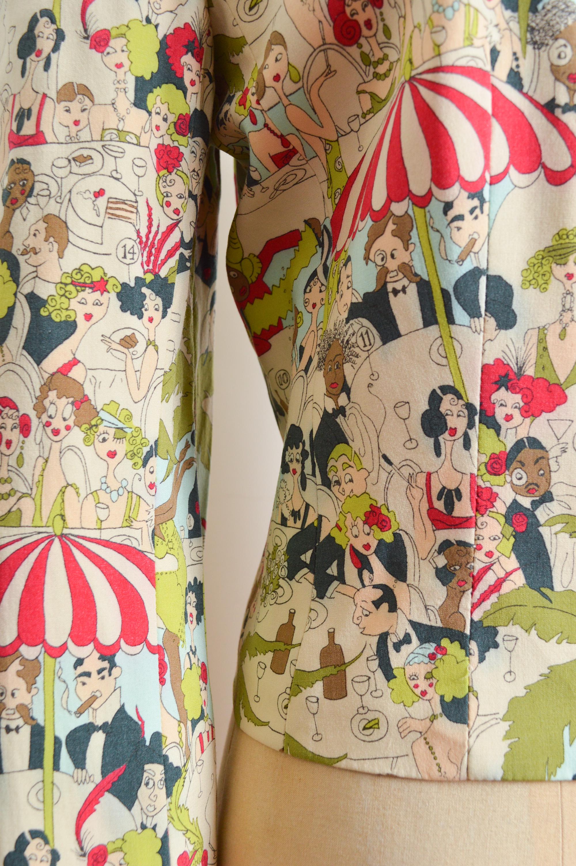 Primavera / Verano 2001 John Galliano Chaqueta bomber con estampado de dibujos animados Sketch en venta 1