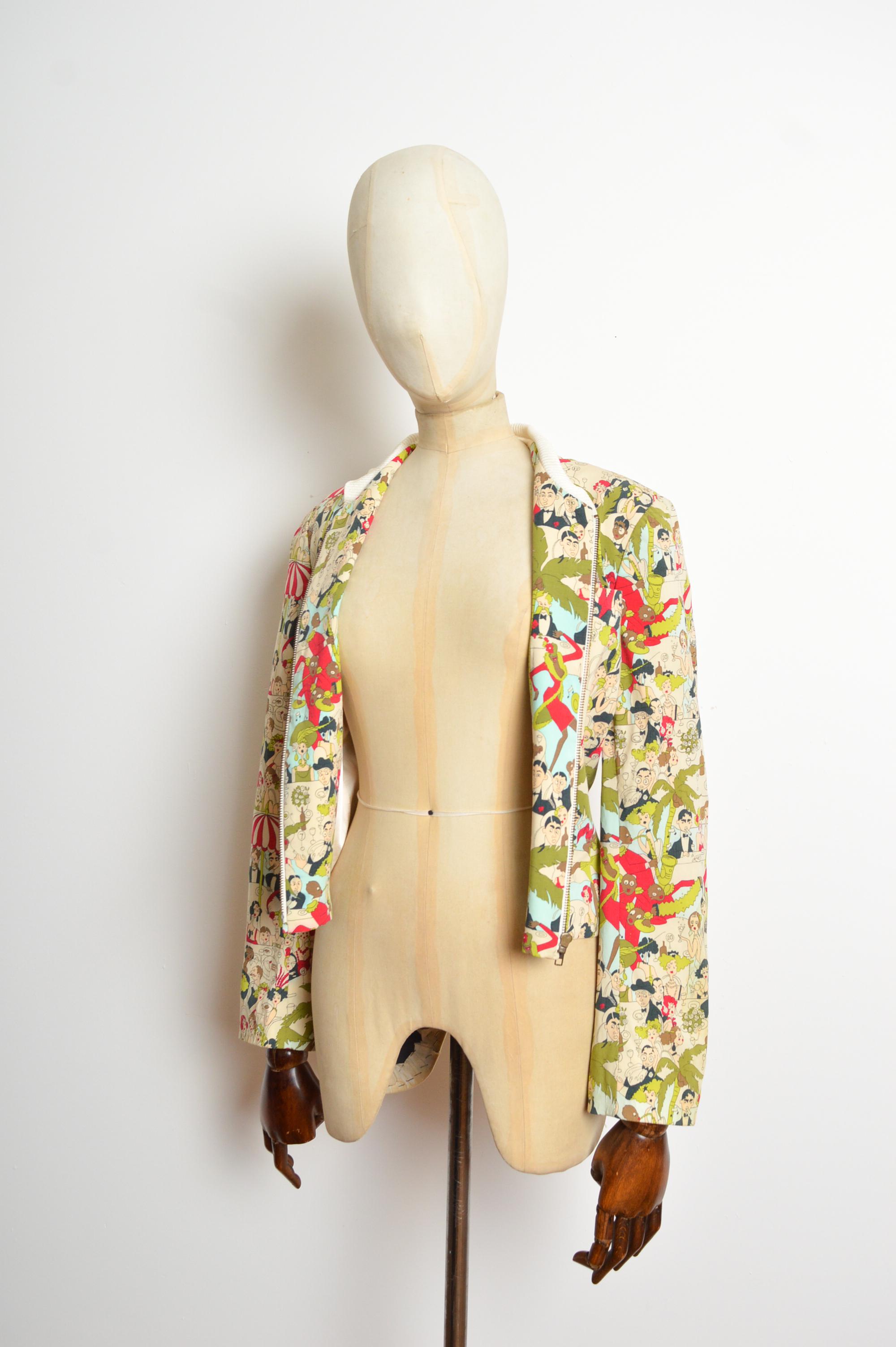 Primavera / Verano 2001 John Galliano Chaqueta bomber con estampado de dibujos animados Sketch en venta 2