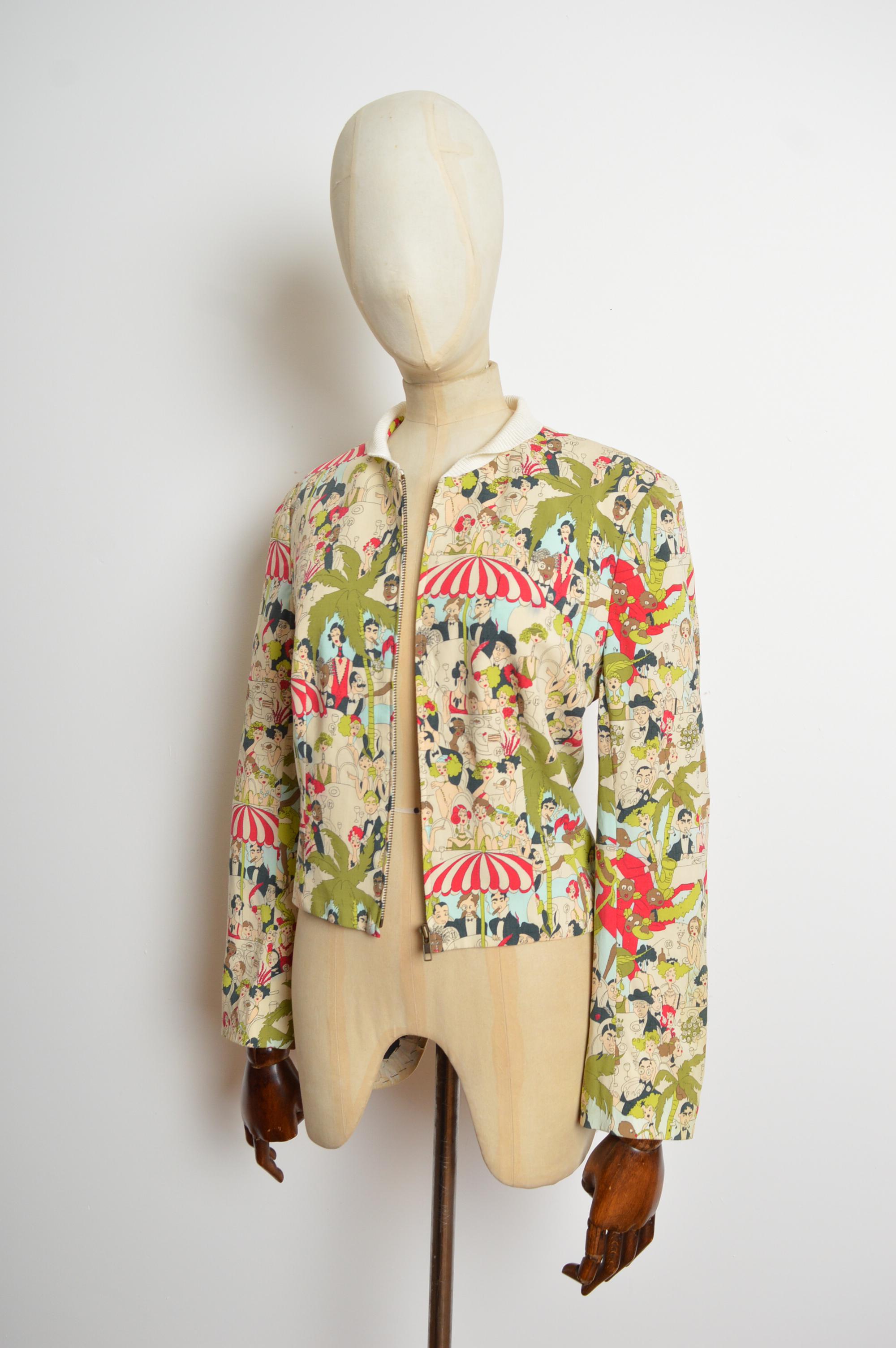 Primavera / Verano 2001 John Galliano Chaqueta bomber con estampado de dibujos animados Sketch en venta 3