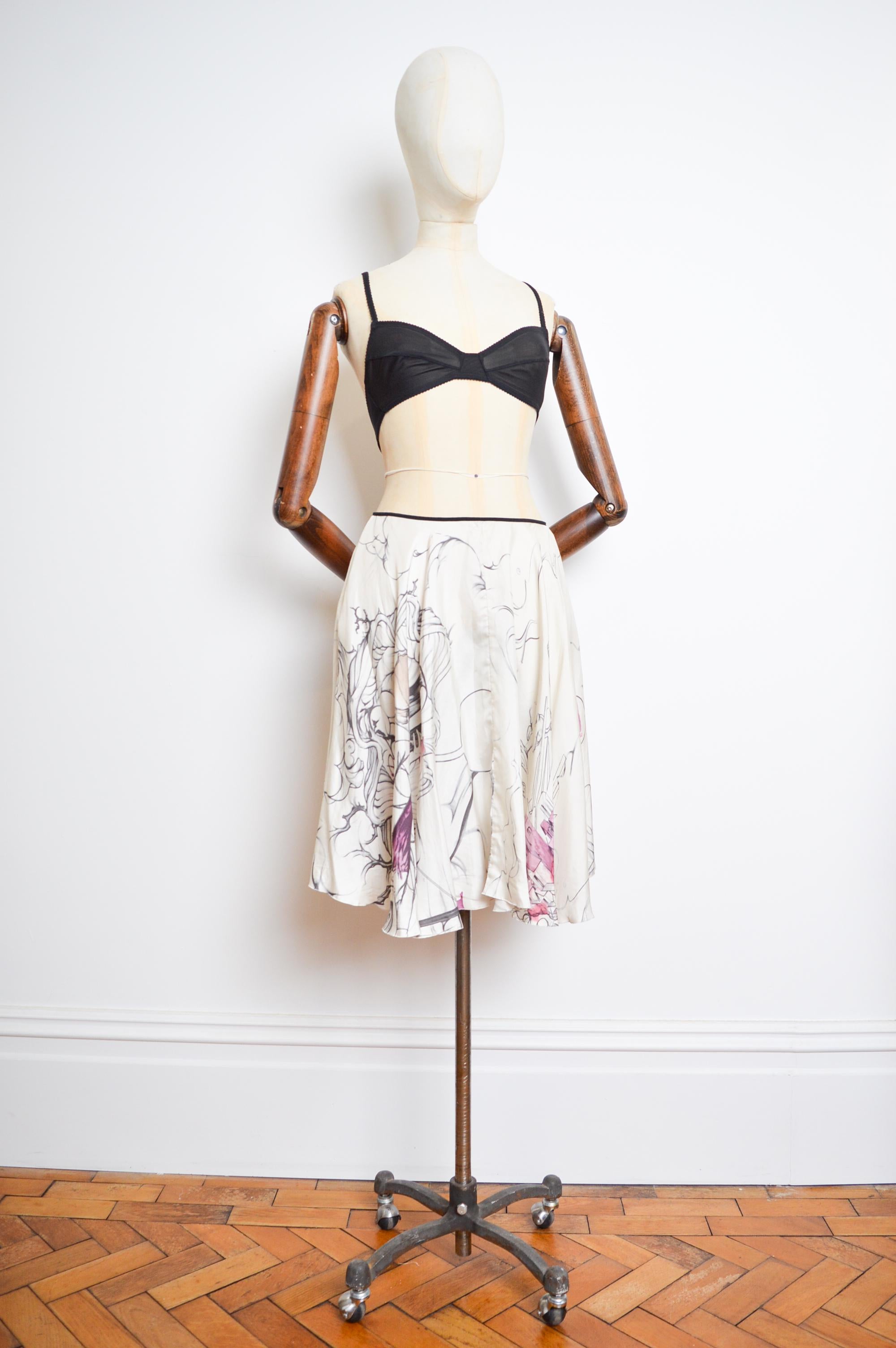 Spring / Summer 2008 James Jean PRADA Runway Silk Fairy Print Sketch Silk Skirt For Sale 7