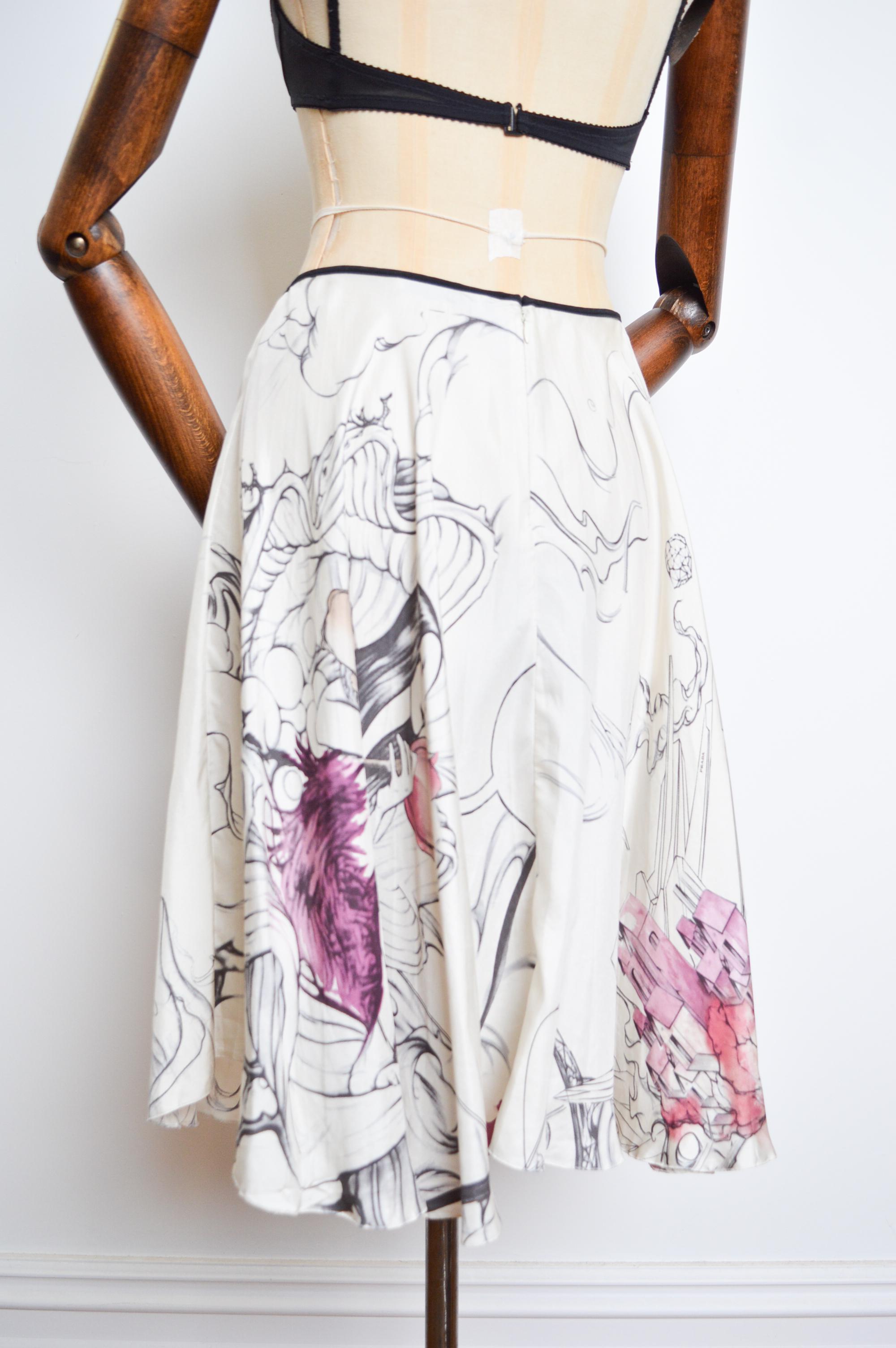 Spring / Summer 2008 James Jean PRADA Runway Silk Fairy Print Sketch Silk Skirt For Sale 11