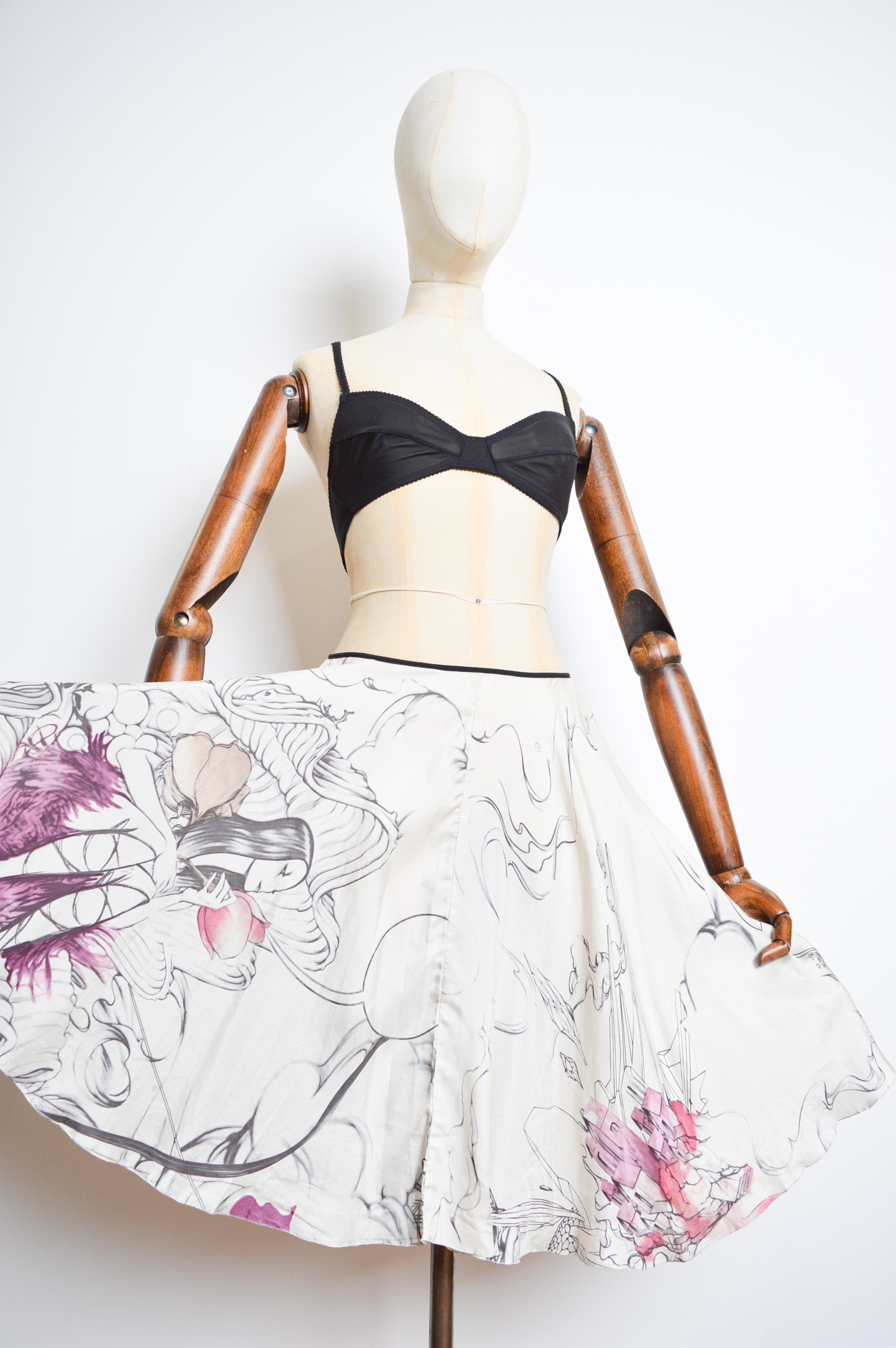 Spring / Summer 2008 James Jean PRADA Runway Silk Fairy Print Sketch Silk Skirt For Sale 5
