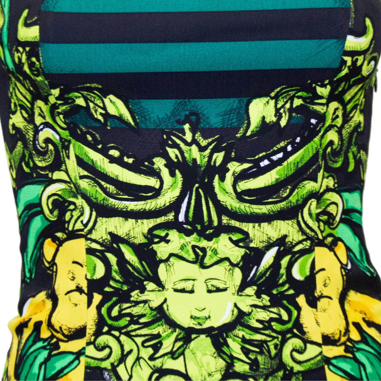  Frühjahr/Sommer 2011 Prada Trägerloses Kleid mit grünen und schwarzen Streifen und Cherubdruck  im Angebot 3