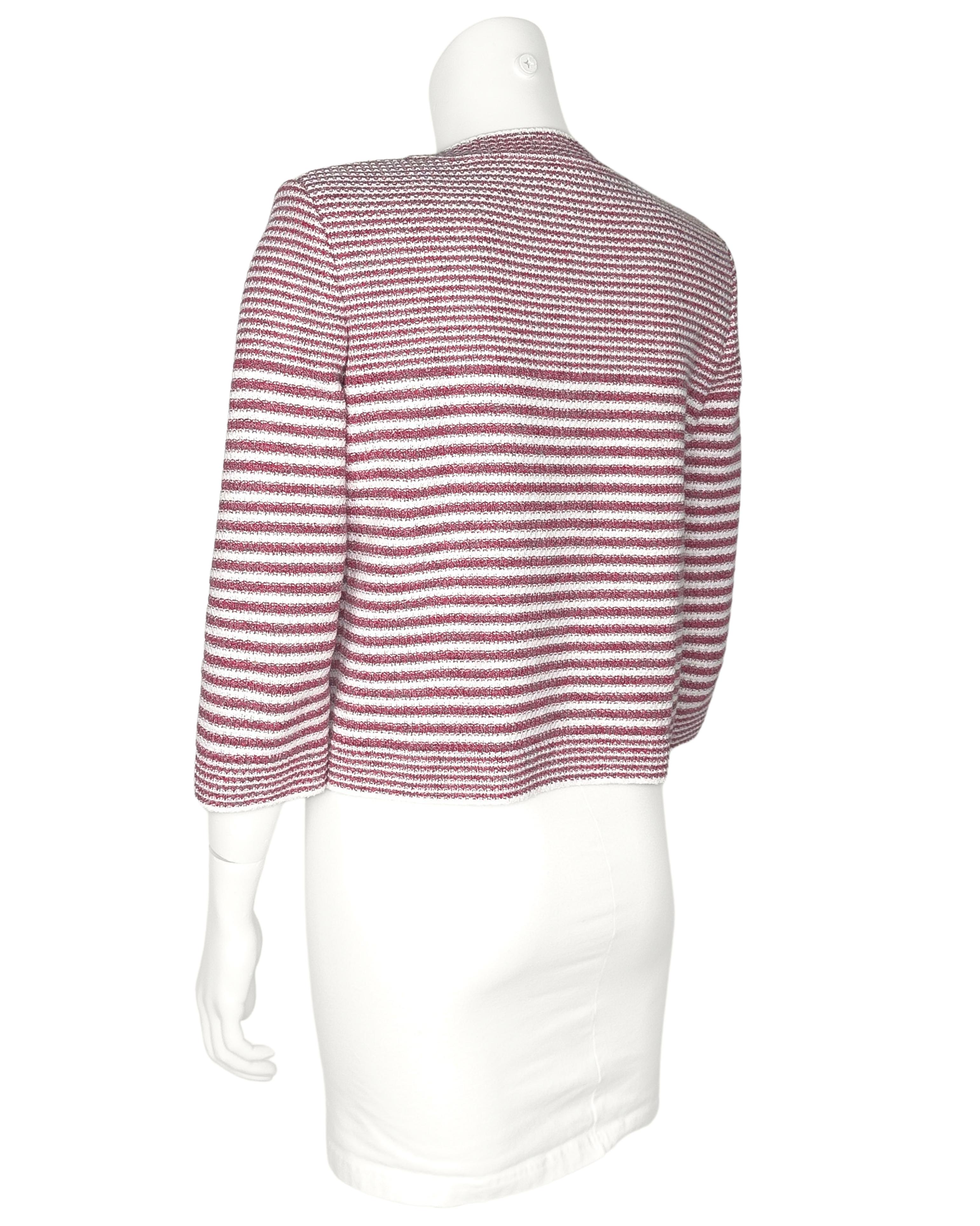 Grigio Cardigan Chanel primavera/estate 2015 a righe bianche e rosse in vendita