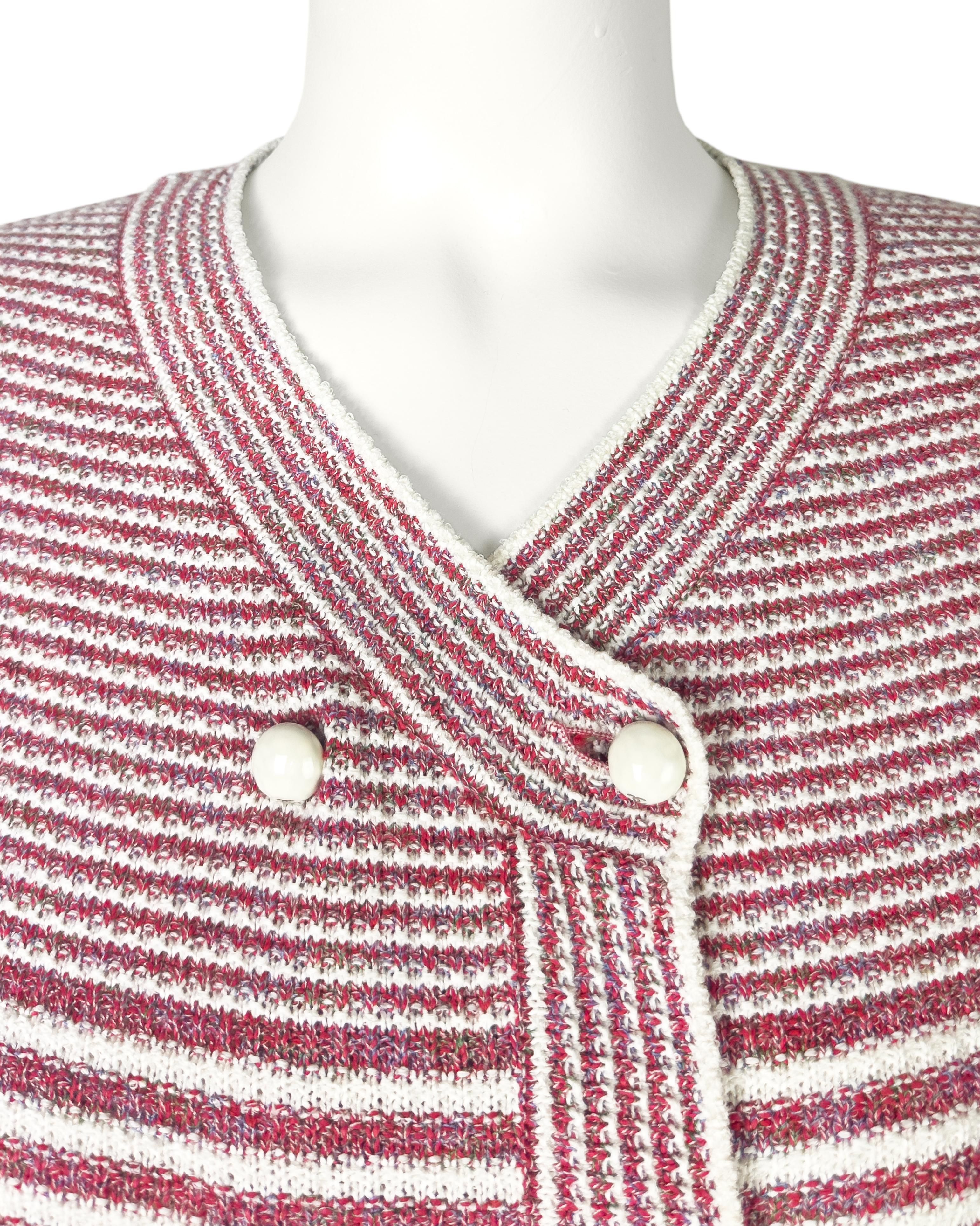 Cardigan Chanel primavera/estate 2015 a righe bianche e rosse In condizioni buone in vendita a Toronto, Ontario
