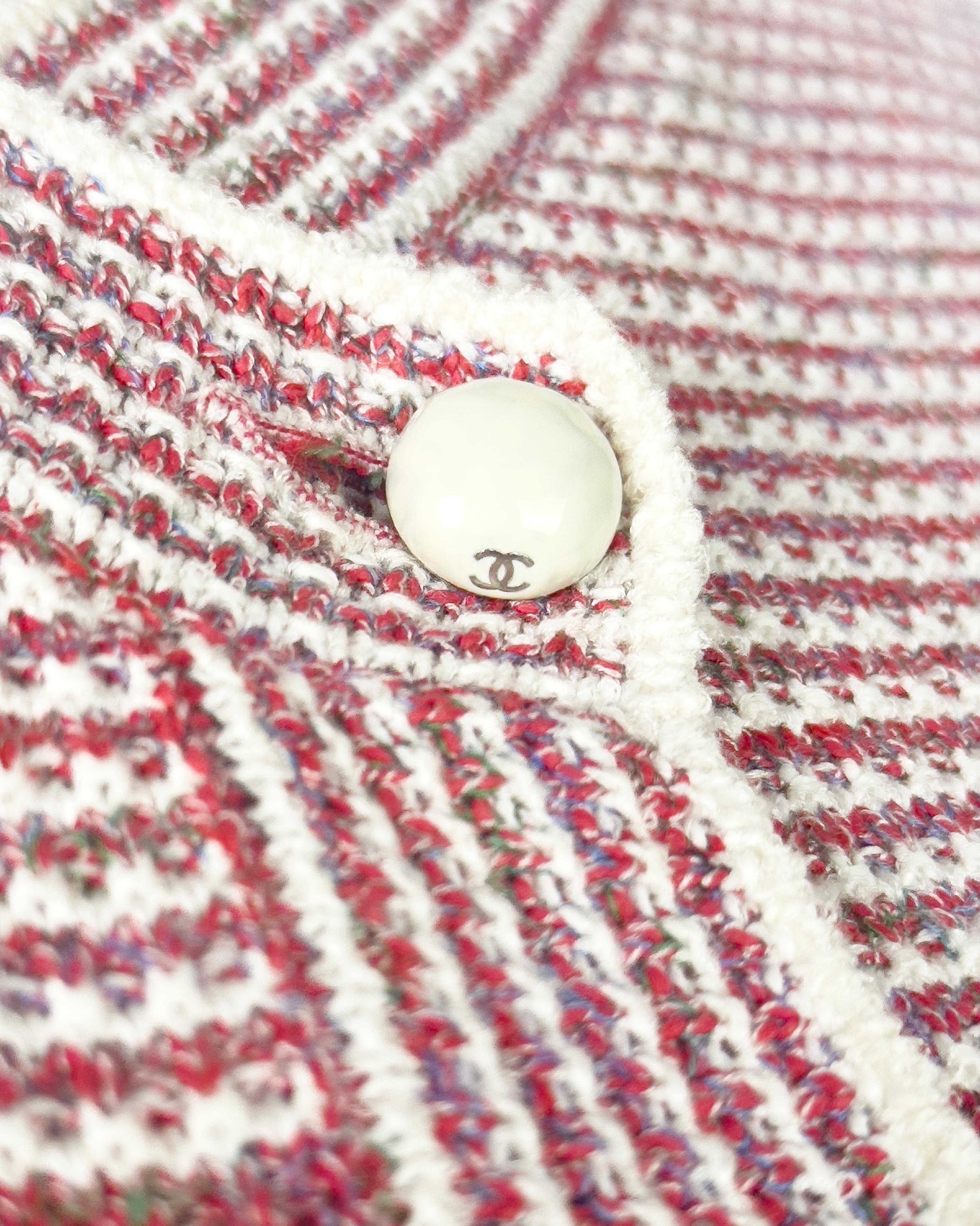 Donna Cardigan Chanel primavera/estate 2015 a righe bianche e rosse in vendita