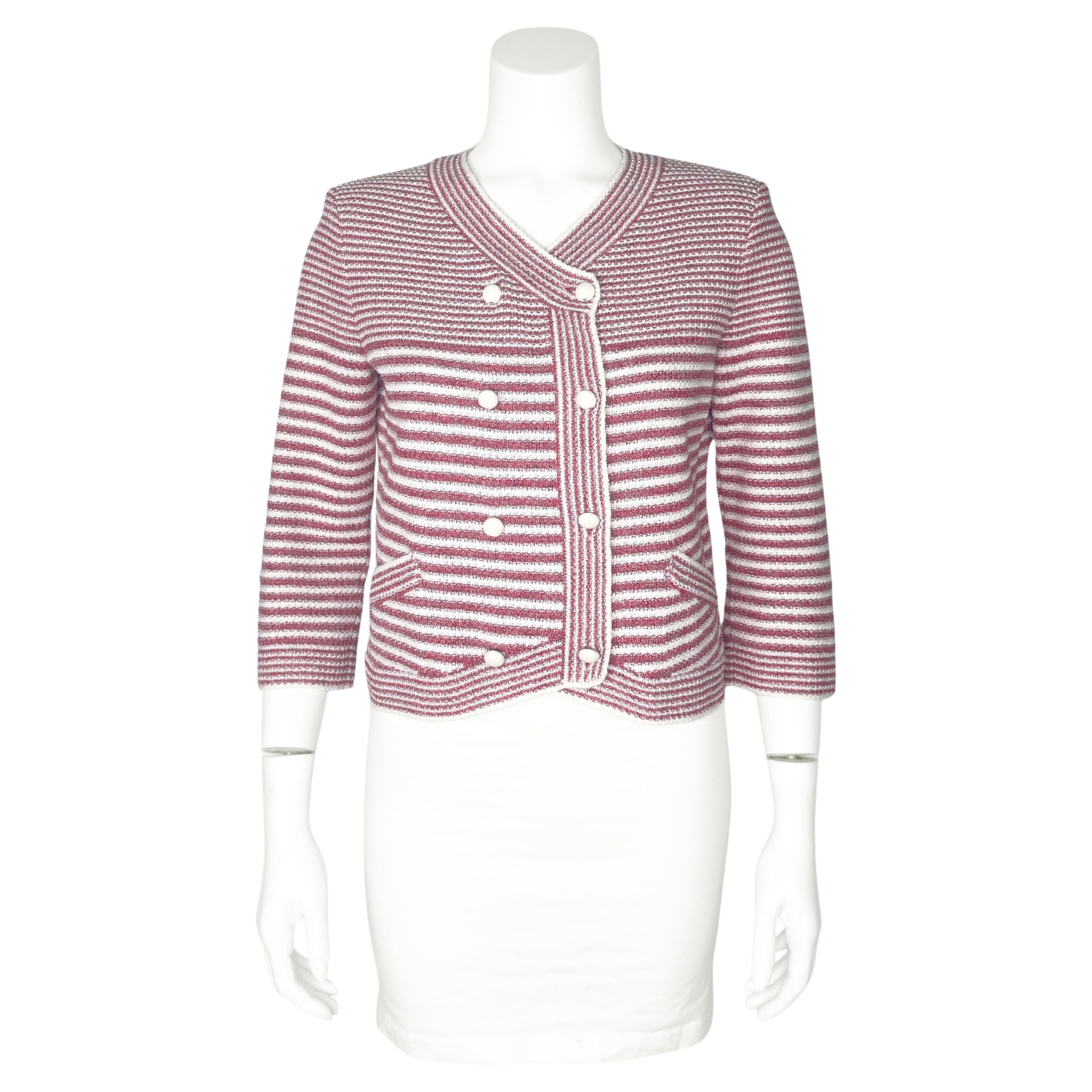 Cardigan Chanel primavera/estate 2015 a righe bianche e rosse in vendita